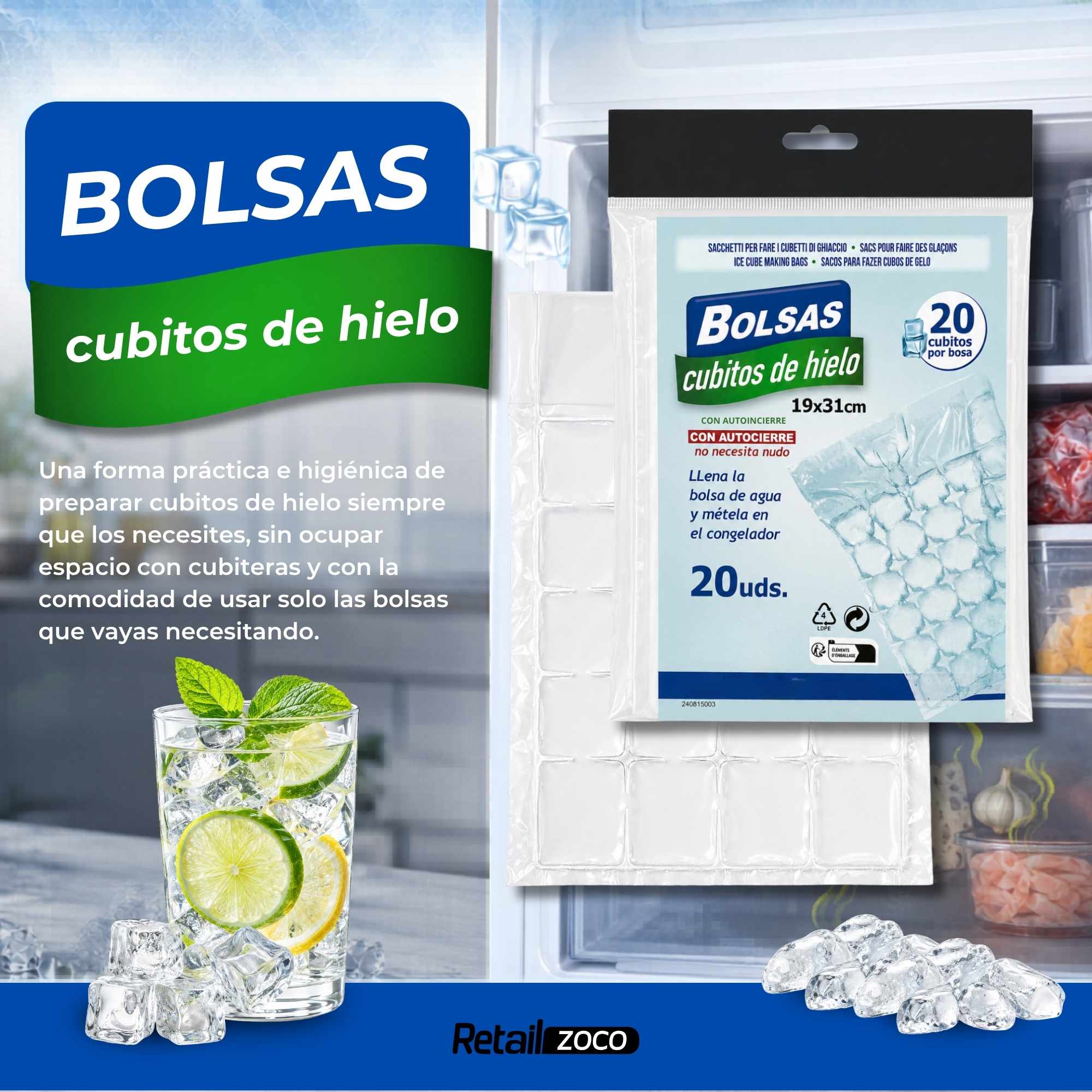Bolsas cubitos de hielo 12 bolsas x 28 cubitos - imagen 2