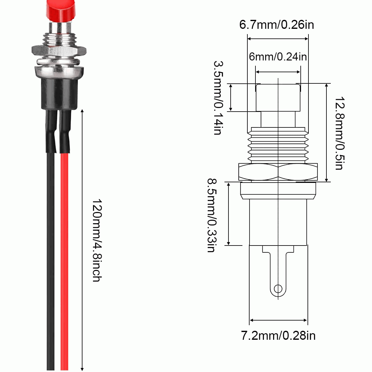Interruptor de botón pulsador SPST 7 mm 1A 250VAC Rojo con cable - imagen 4