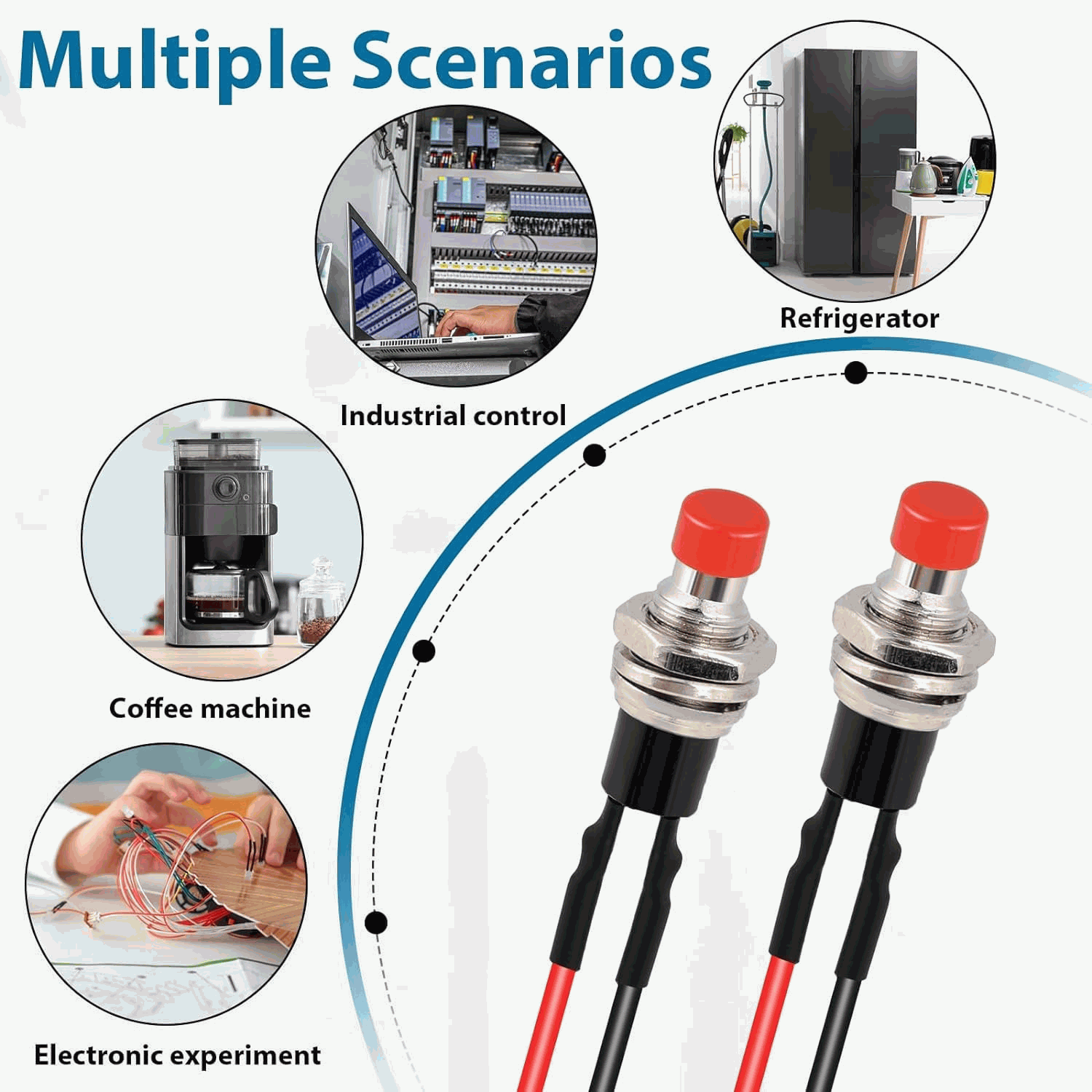 Interruptor de botón pulsador SPST 7 mm 1A 250VAC Rojo con cable - imagen 6