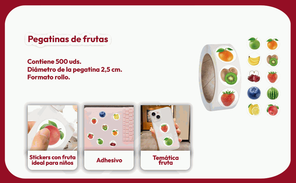 Banner - Rollo pegatinas de frutas 2.5 cm 500 unidades tipo 6