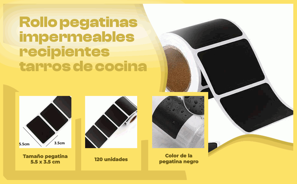 Banner - Rollo pegatinas impermeables recipientes tarros de cocina 120 uds