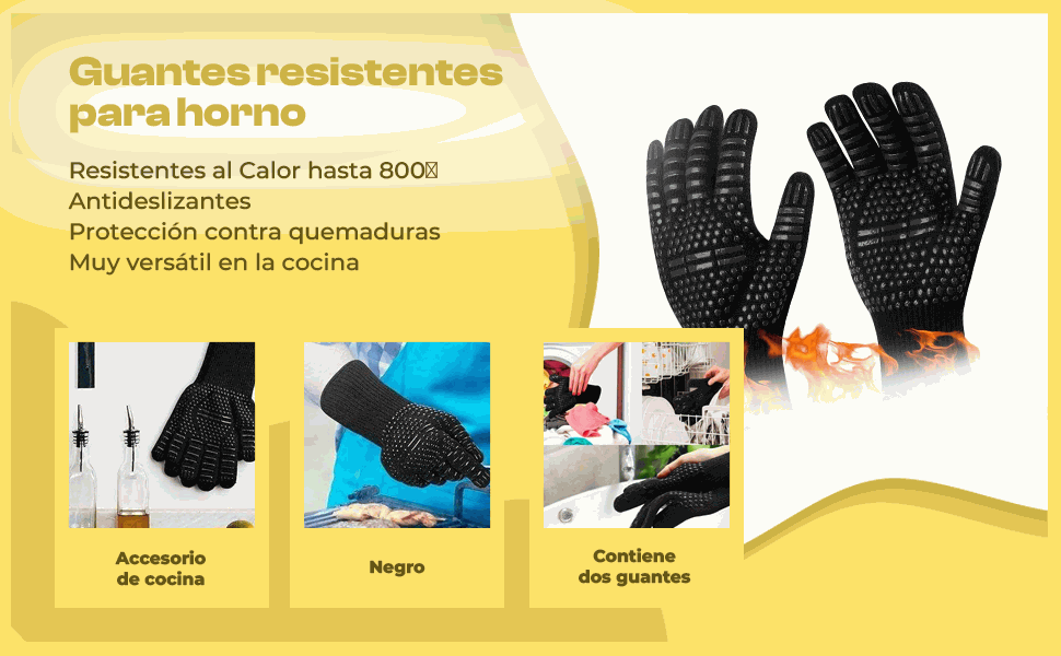 Banner - Guantes para Horno Resistentes al Calor hasta 800 grados negros