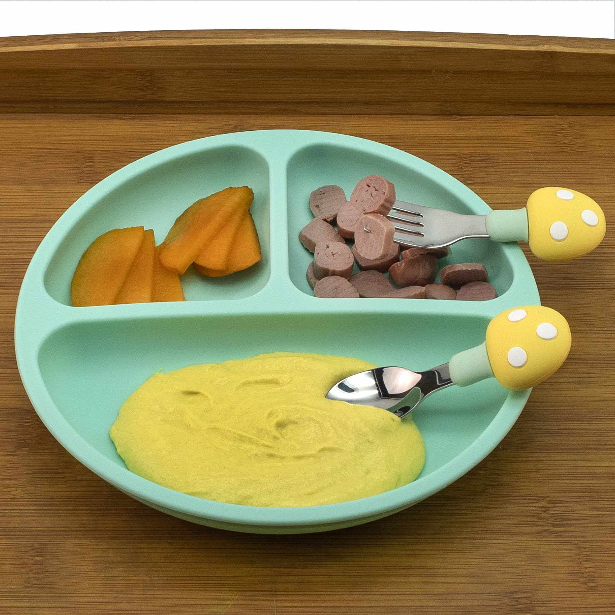 Plato de Silicona para Bebé Con Ventosa Antideslizante verde claro - imagen 5