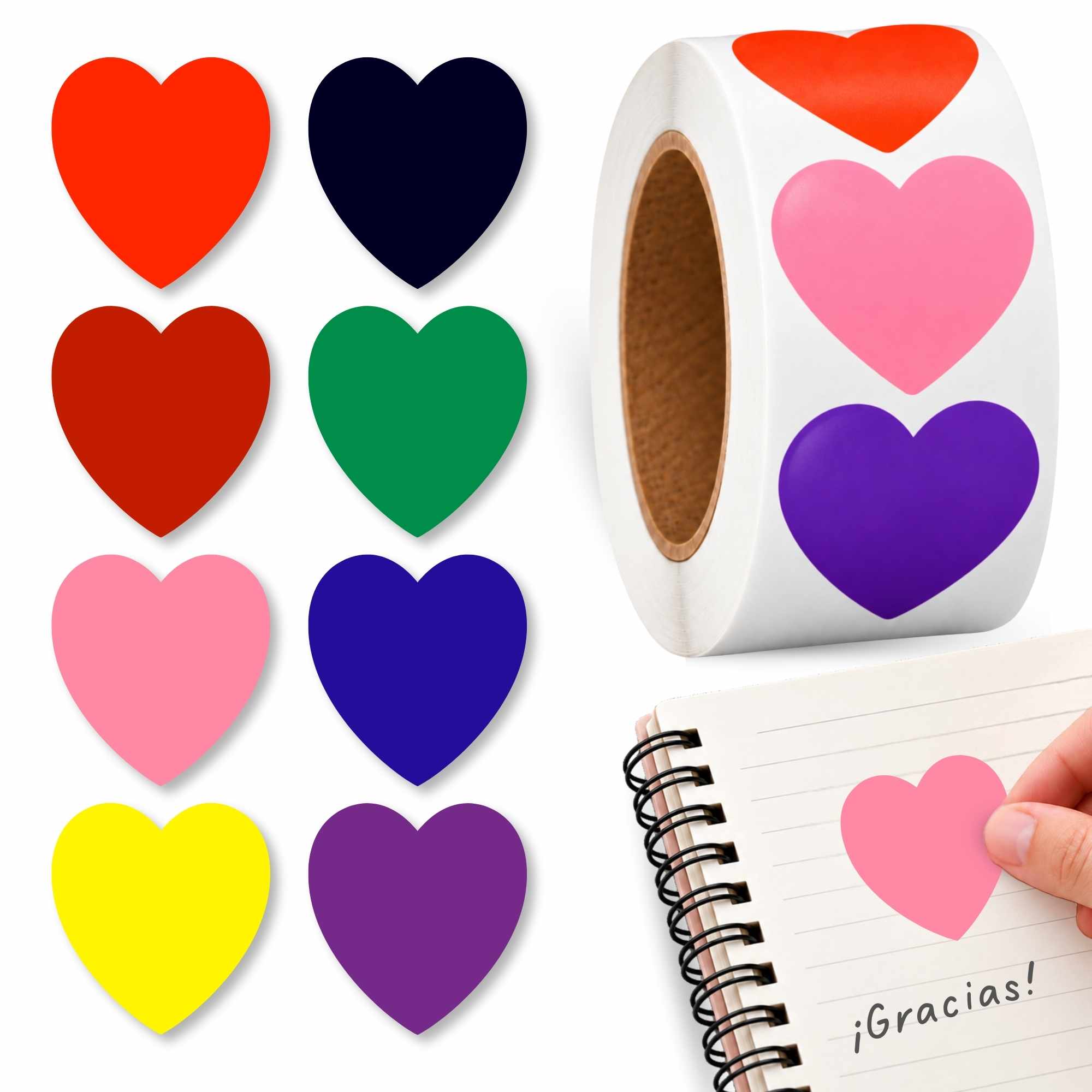 Rollo pegatinas de corazones 2.5 cm 500 unidades - imagen 1