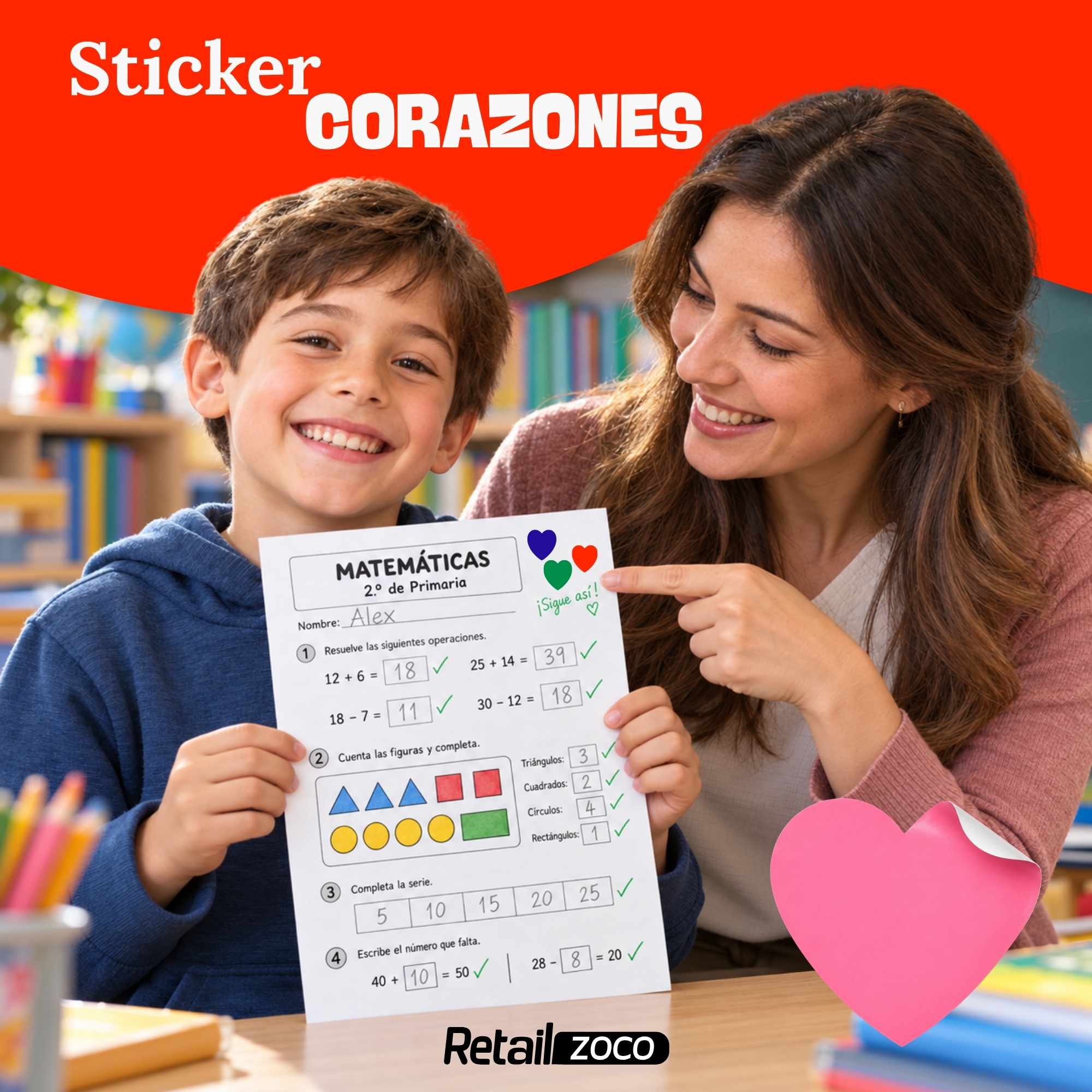 Rollo pegatinas de corazones 2.5 cm 500 unidades - imagen 2
