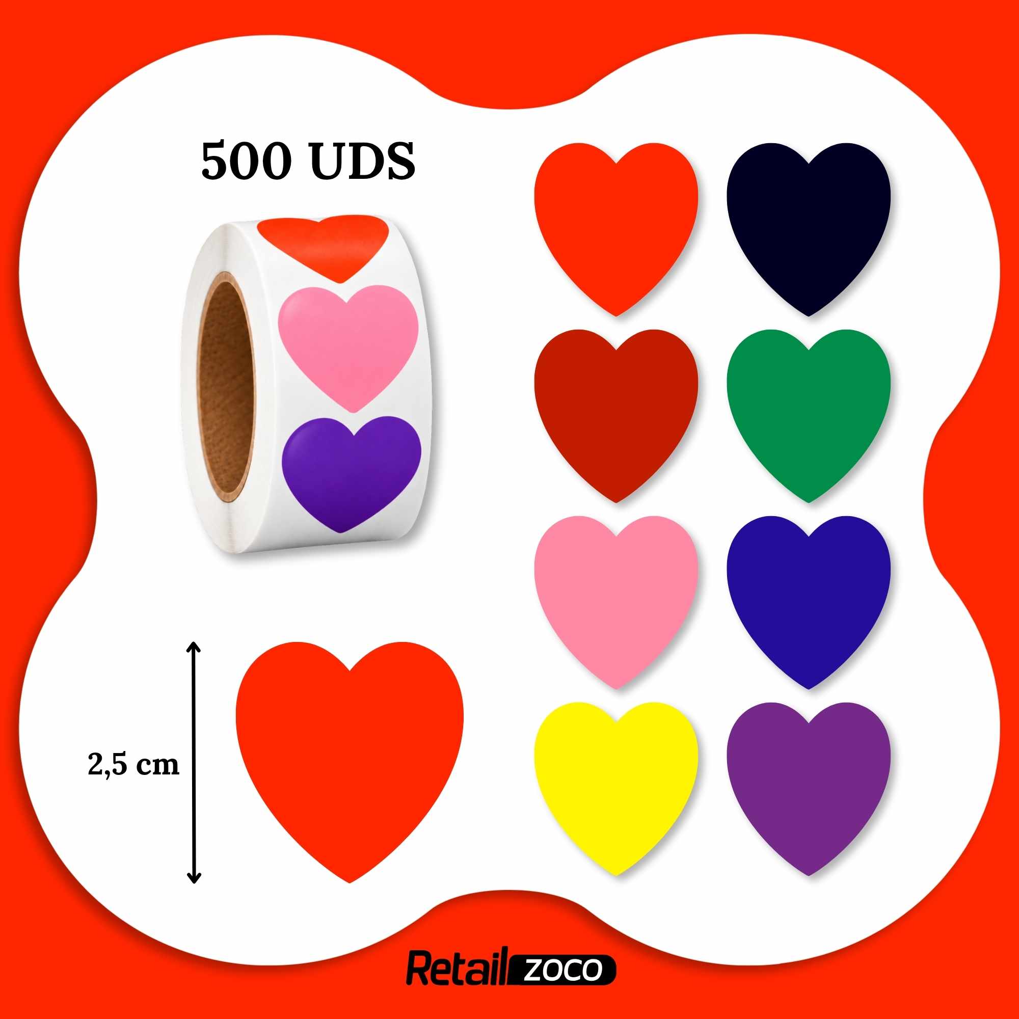Rollo pegatinas de corazones 2.5 cm 500 unidades - imagen 4