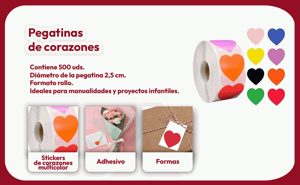 Banner - Rollo pegatinas de corazones 2.5 cm 500 unidades