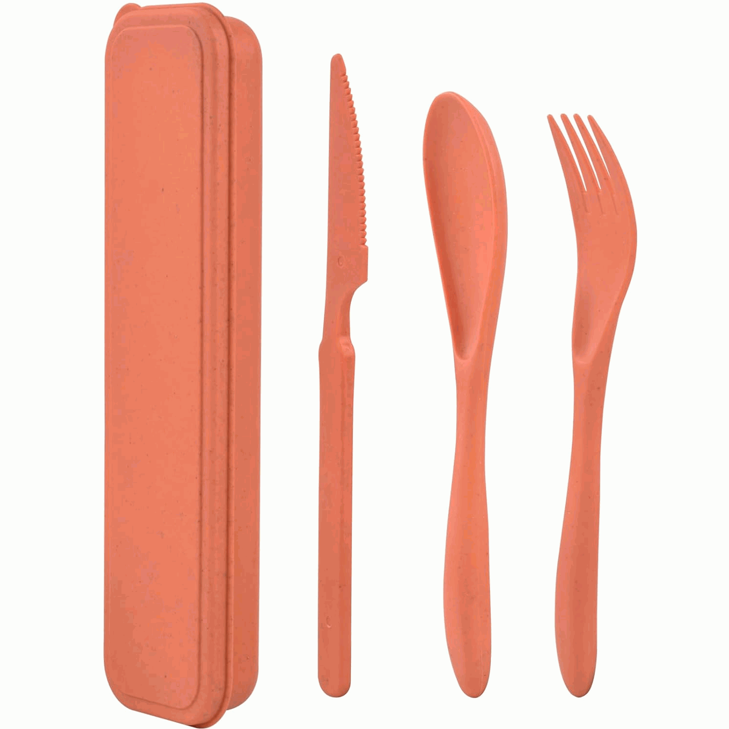 Juego de cubiertos de plástico Reutilizables con estuche naranja - imagen 1