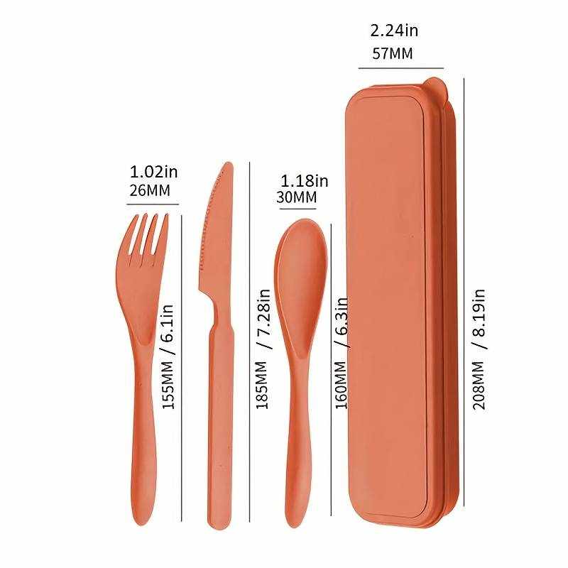 Juego de cubiertos de plástico Reutilizables con estuche naranja - imagen 3
