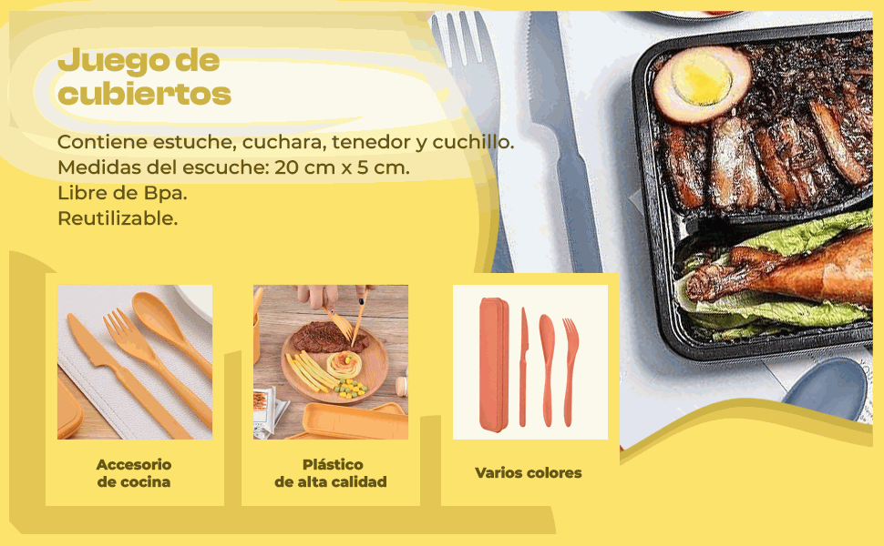 Banner - Juego de cubiertos de plástico Reutilizables con estuche naranja