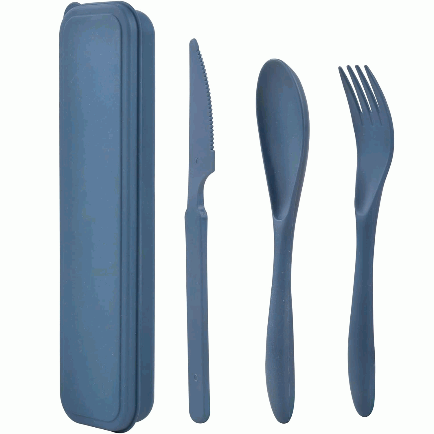 Juego de cubiertos de plástico Reutilizables con estuche azul