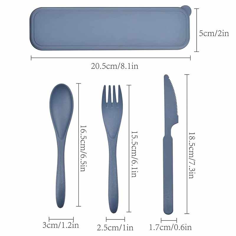 Juego de cubiertos de plástico Reutilizables con estuche azul - imagen 4
