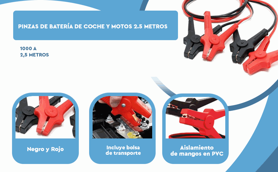 Banner - Pinzas de bateria de Coche y Motos 2.5 M rojo-negro 2000 A