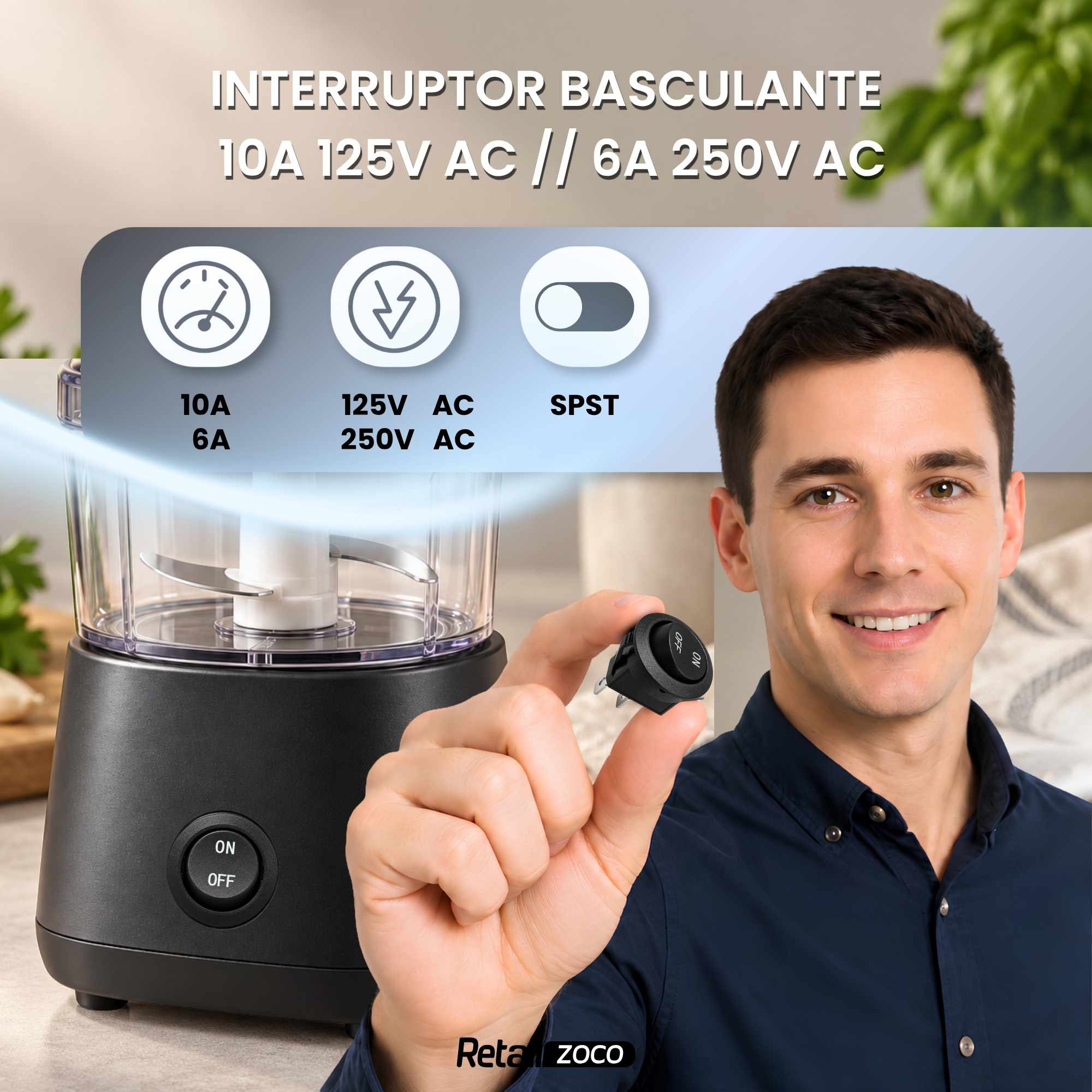 Interruptor redondo basculante con cable ON/OFF 6A/250V 10A/125V AC - imagen 2