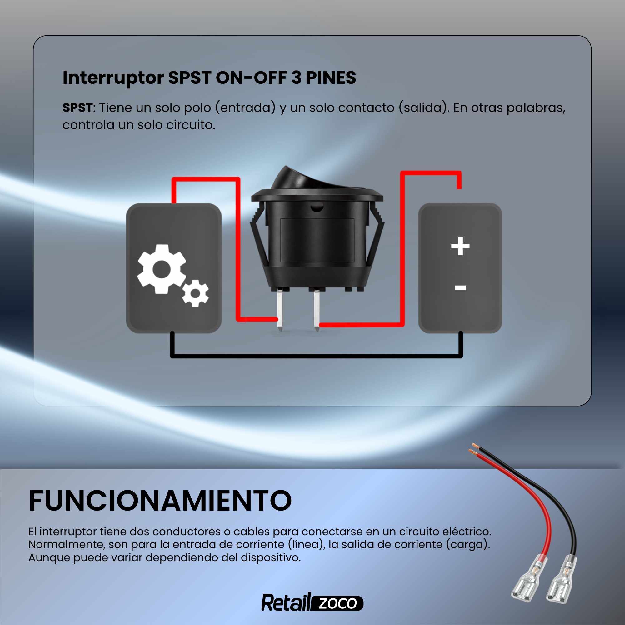 Interruptor redondo basculante con cable ON/OFF 6A/250V 10A/125V AC - imagen 5