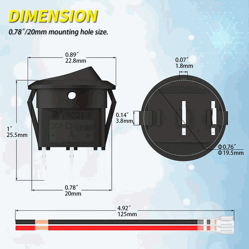 Interruptor redondo basculante con cable ON/OFF 6A/250V 10A/125V AC - imagen 2