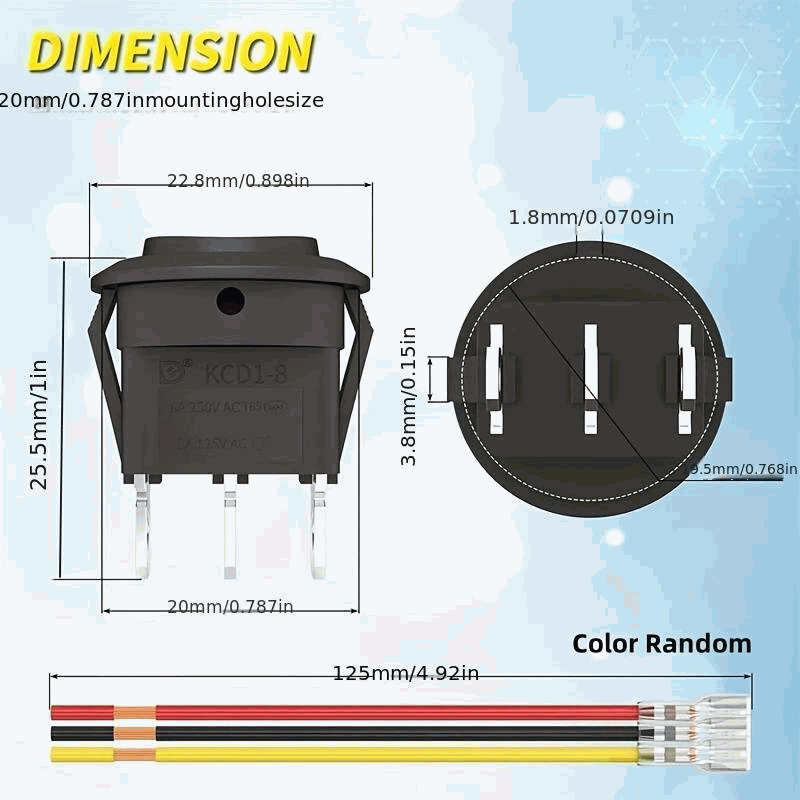 Interruptor redondo basculante con cable SPDT ON/OFF/ON 6A/250V 10A/125V AC - imagen 2