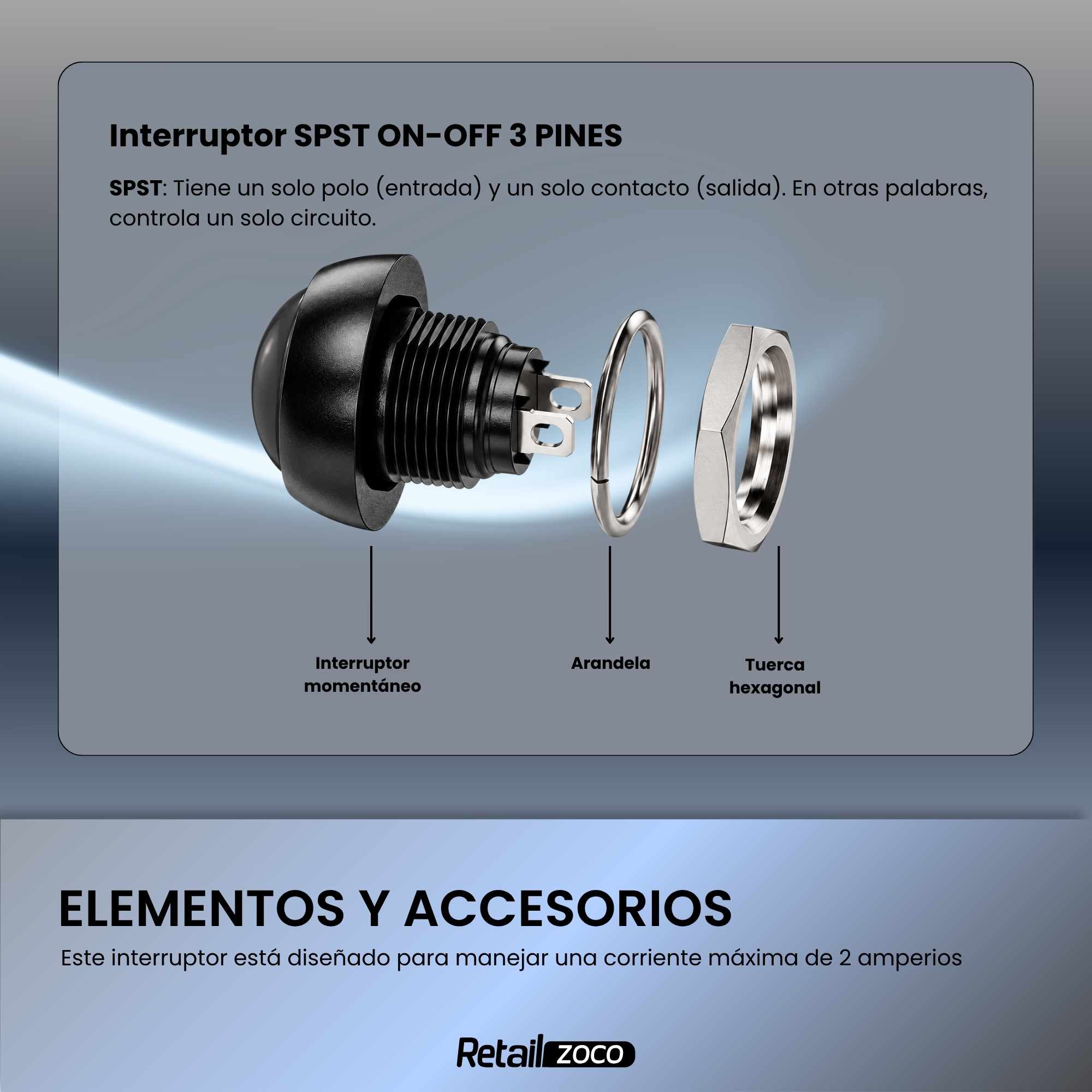 Interruptor Momentáneo 12 mm ON-OFF 125 V 3 A negro - imagen 6