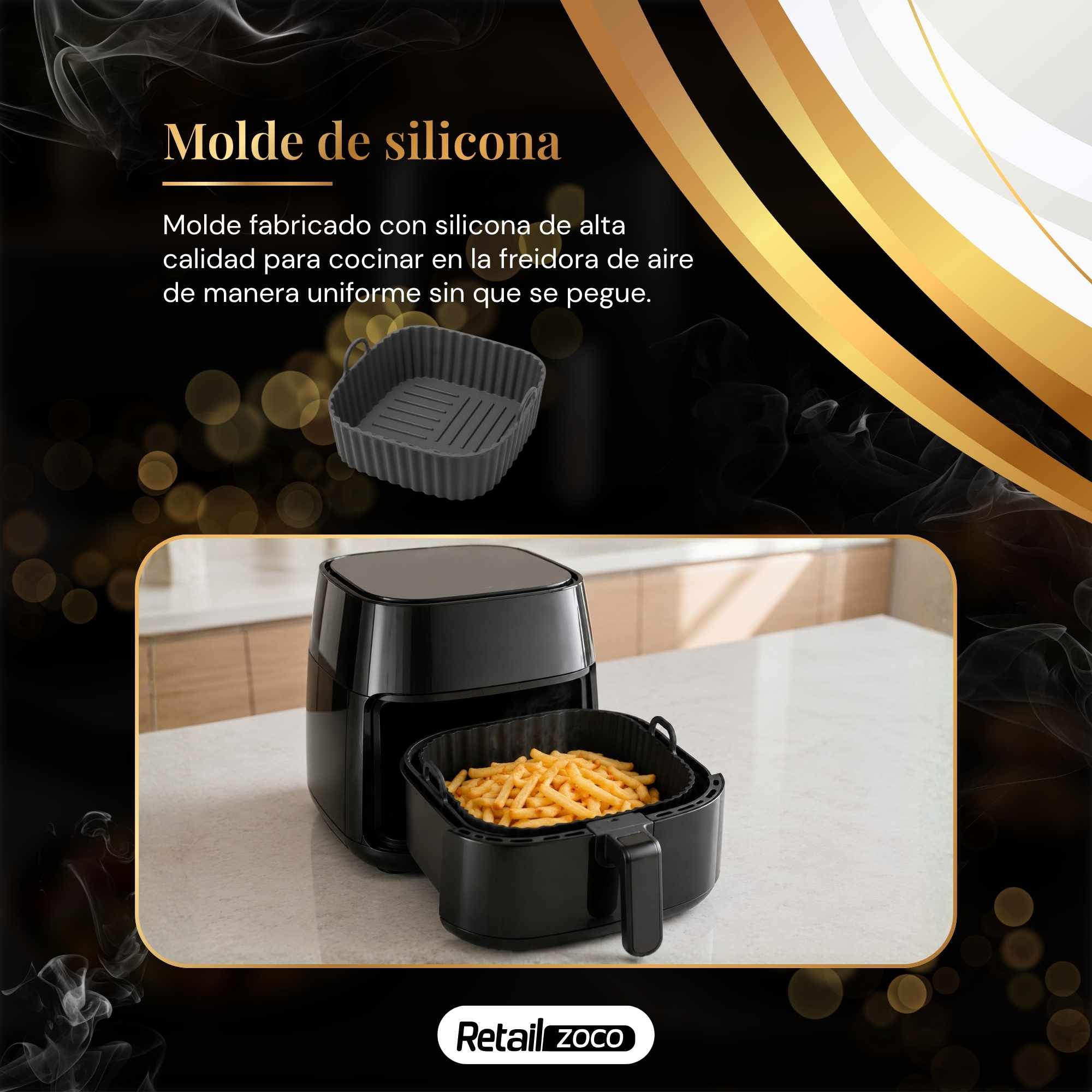 Molde Silicona cuadrado para Freidora de Aire 20 cm negro - imagen 2