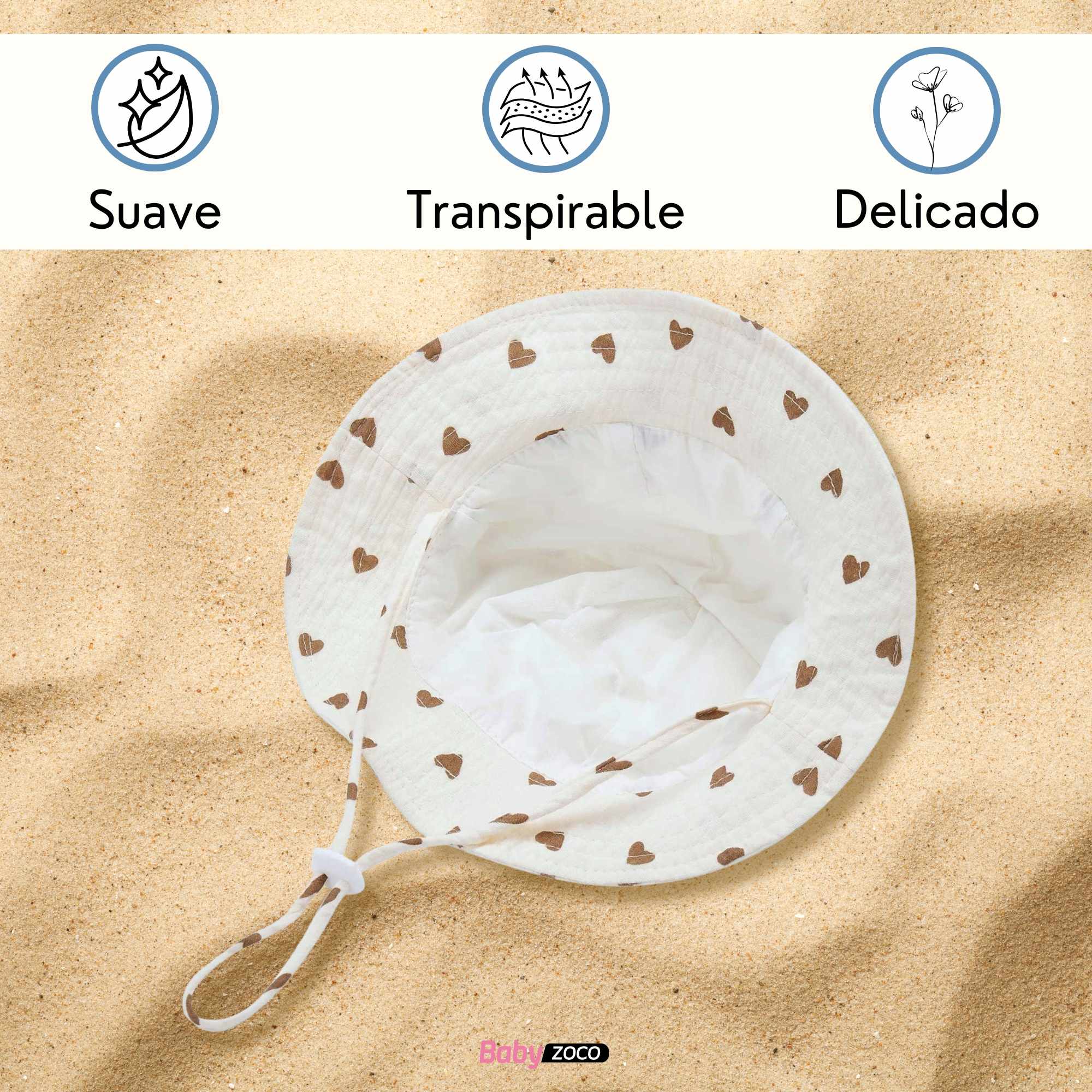 Sombrero de playa para bebe diseño corazones - imagen 3