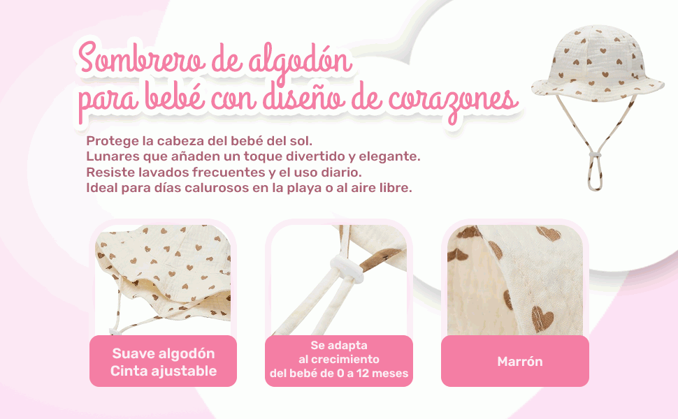 Banner - Sombrero de playa para bebe diseño corazones