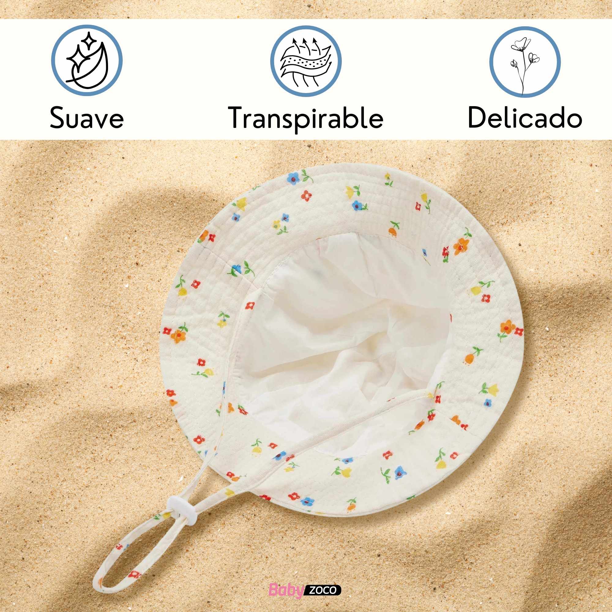 Sombrero de playa para bebe diseño flores - imagen 5
