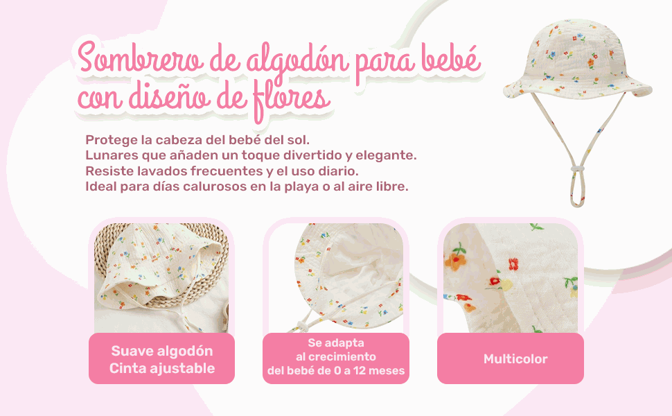 Banner - Sombrero de playa para bebe diseño flores