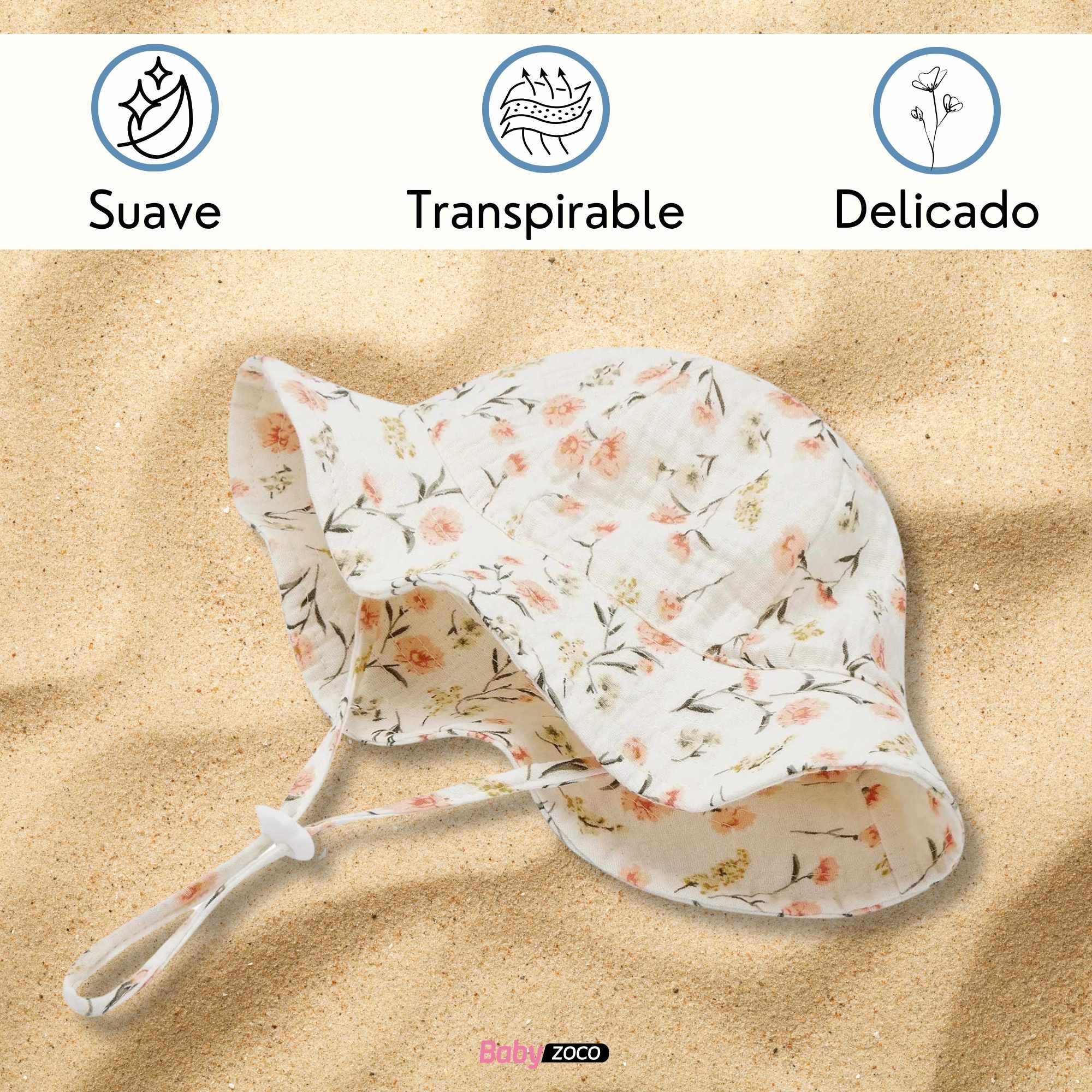 Sombrero de playa para bebe diseño de flores - imagen 5