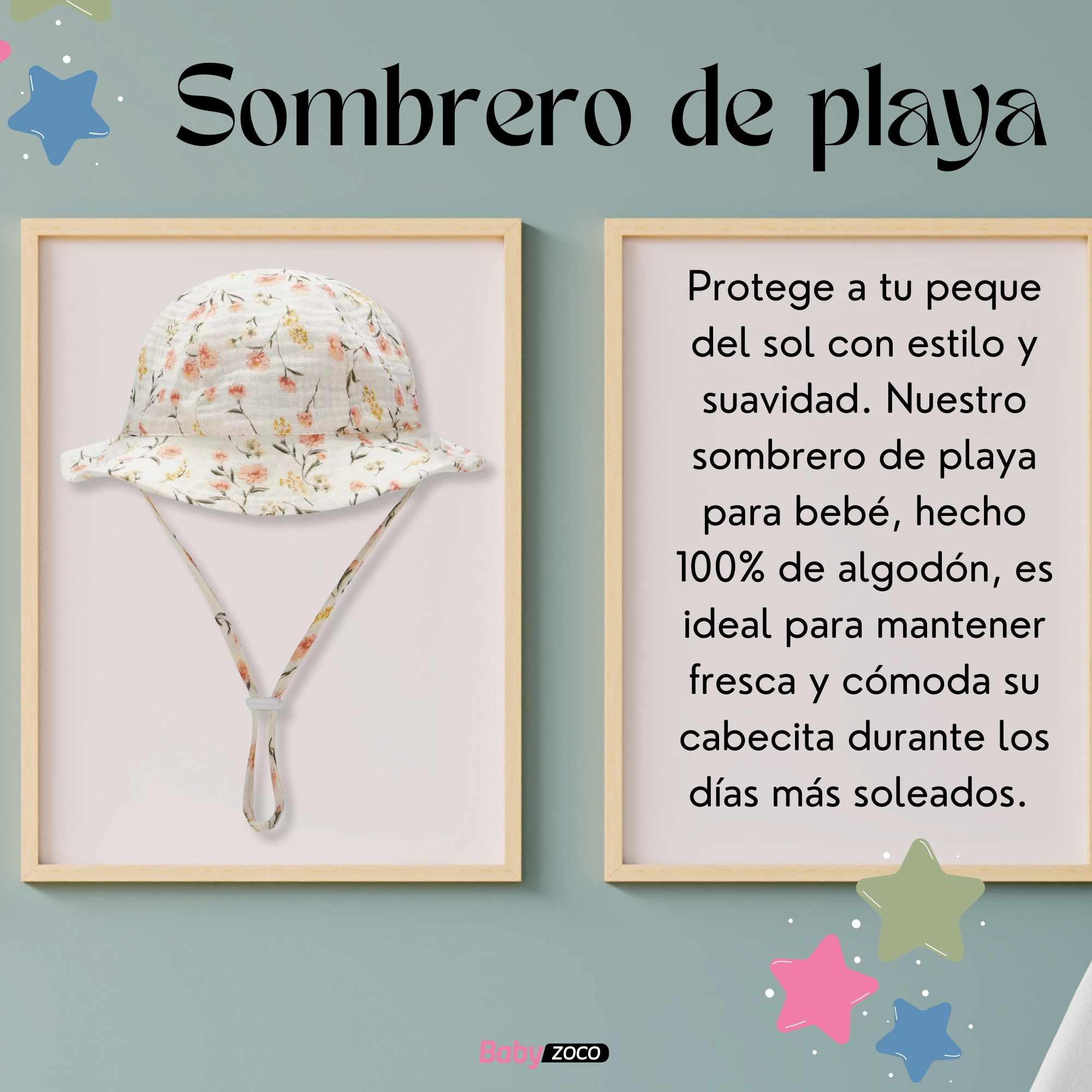 Sombrero de playa para bebe diseño de flores - imagen 2