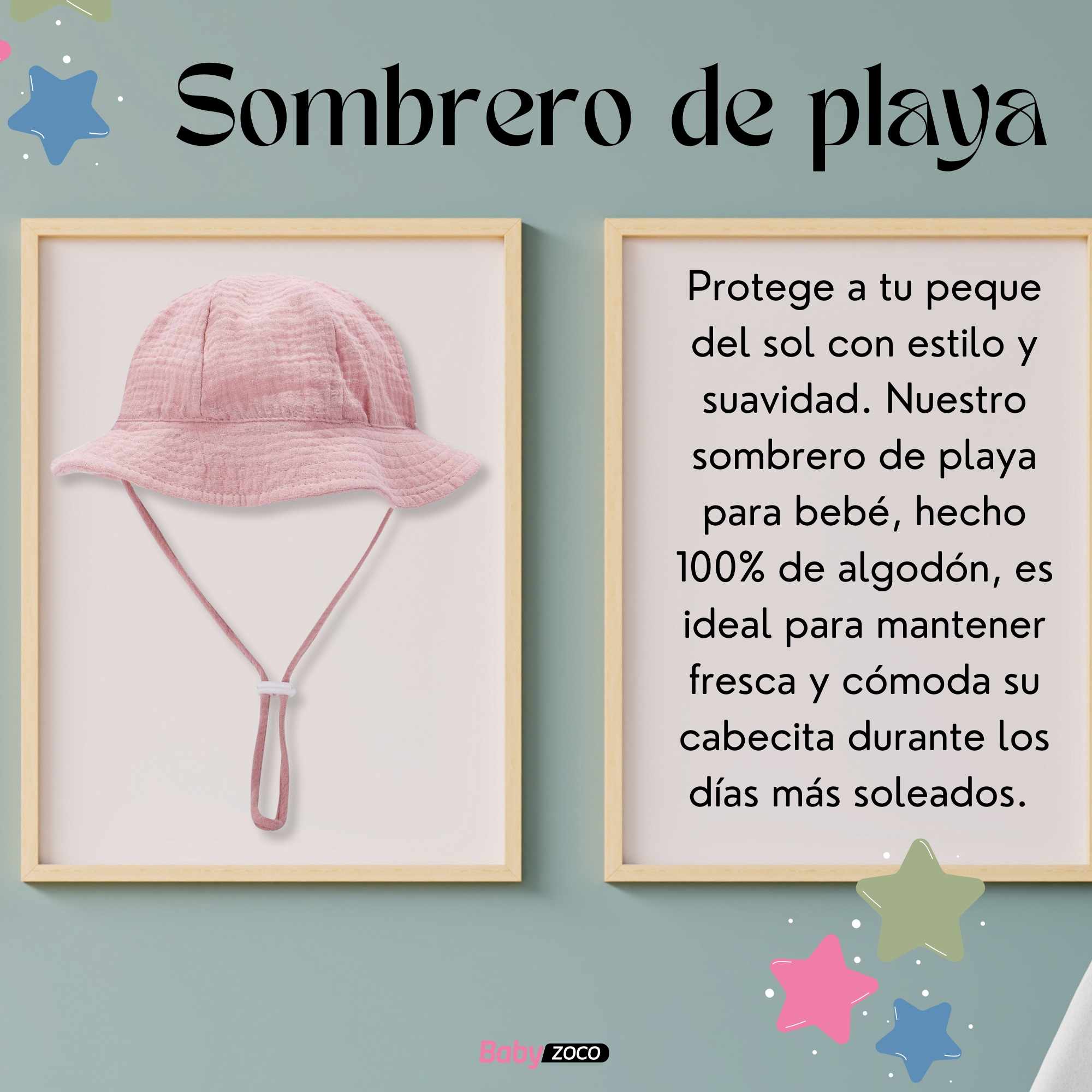 Sombrero de playa para bebe diseño clásico rosa - imagen 2