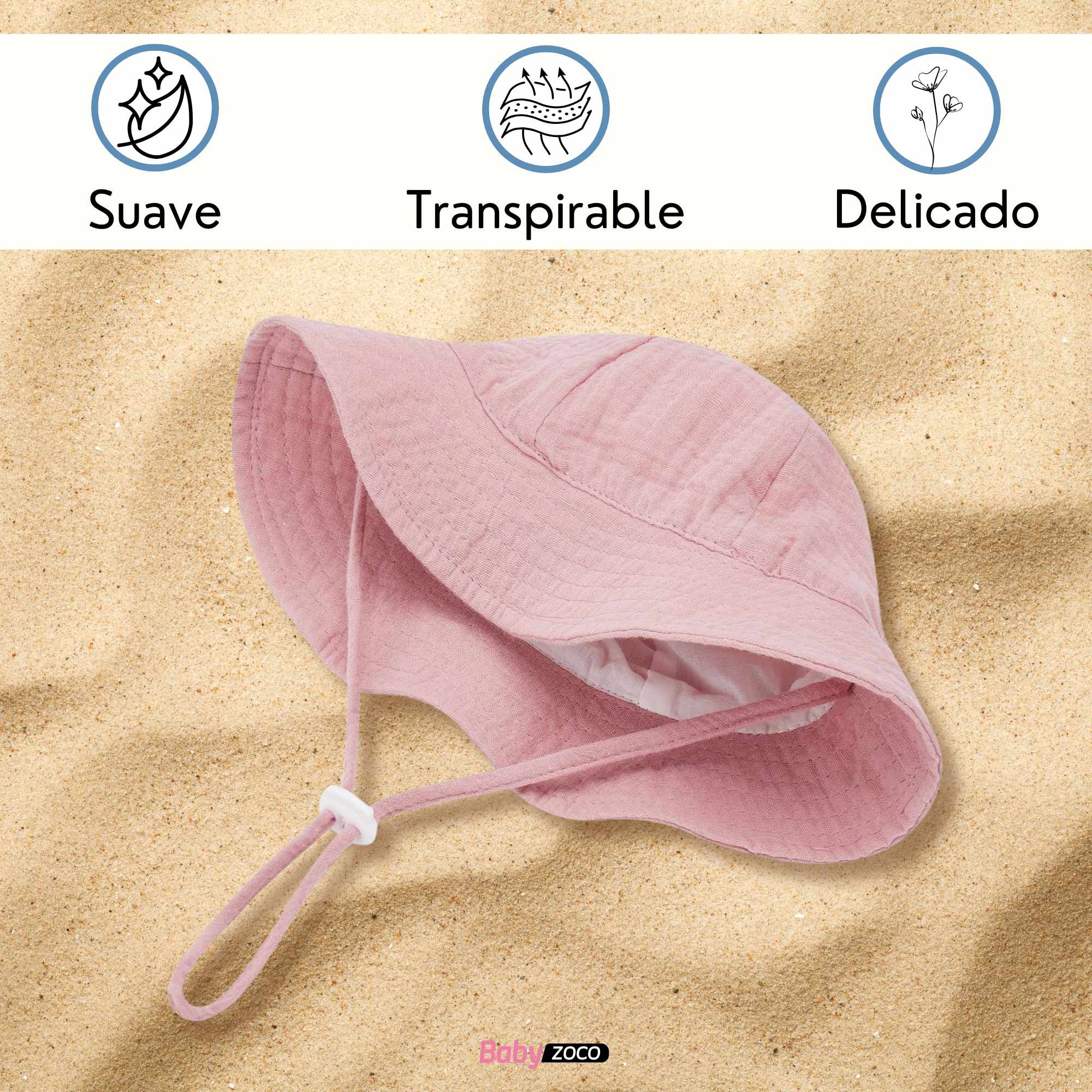 Sombrero de playa para bebe diseño clásico rosa - imagen 5