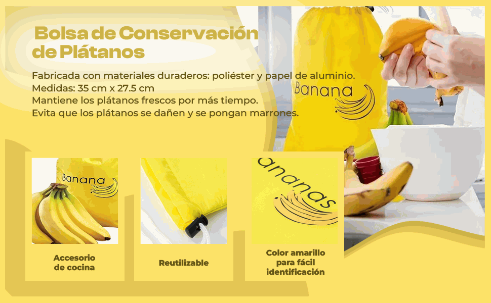 Banner - Bolsas para Plátanos Reutilizables para Frigorífico amarillo