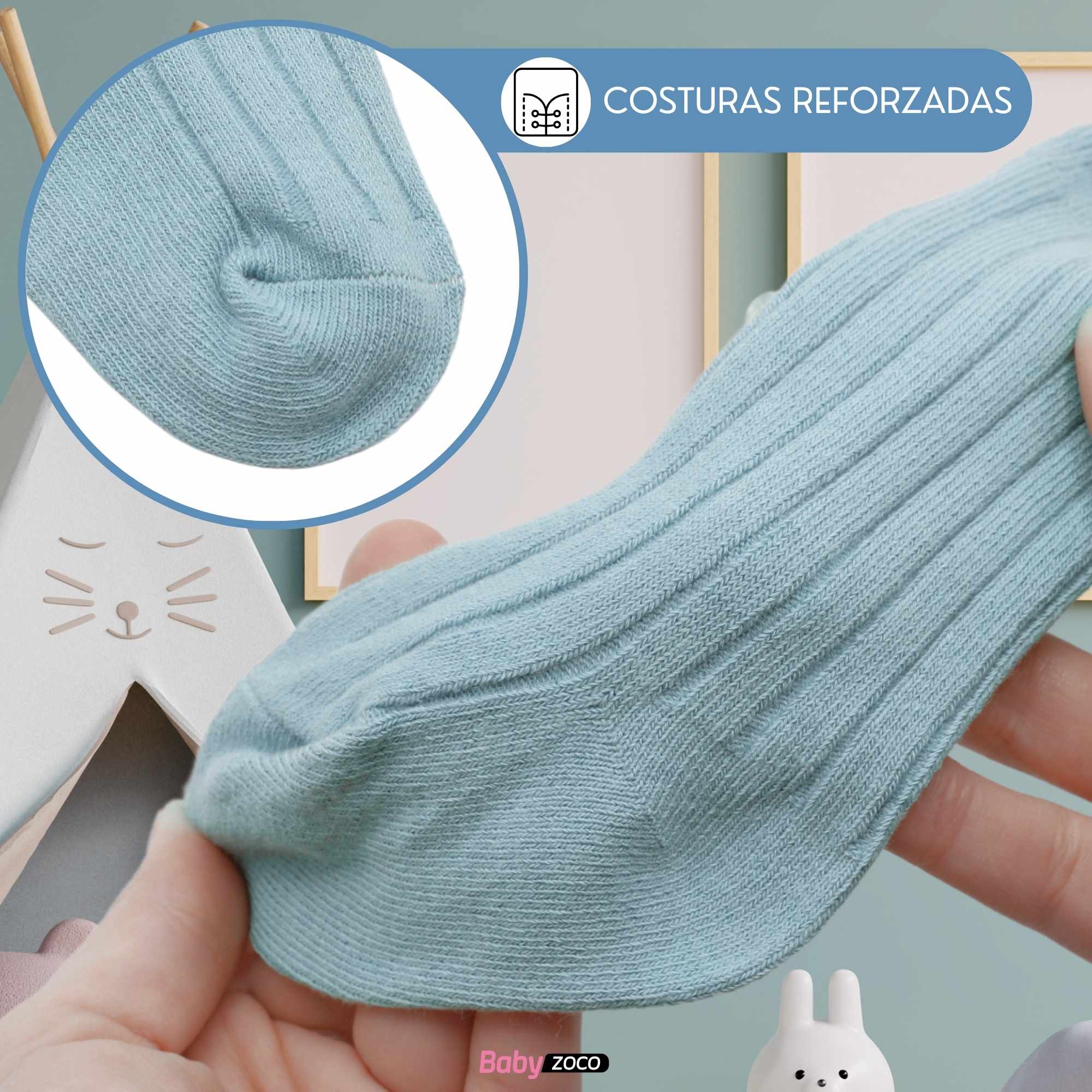 Calcetines Largos de Algodón Con Pompon para bebe 3 a 12 meses Azul - imagen 3