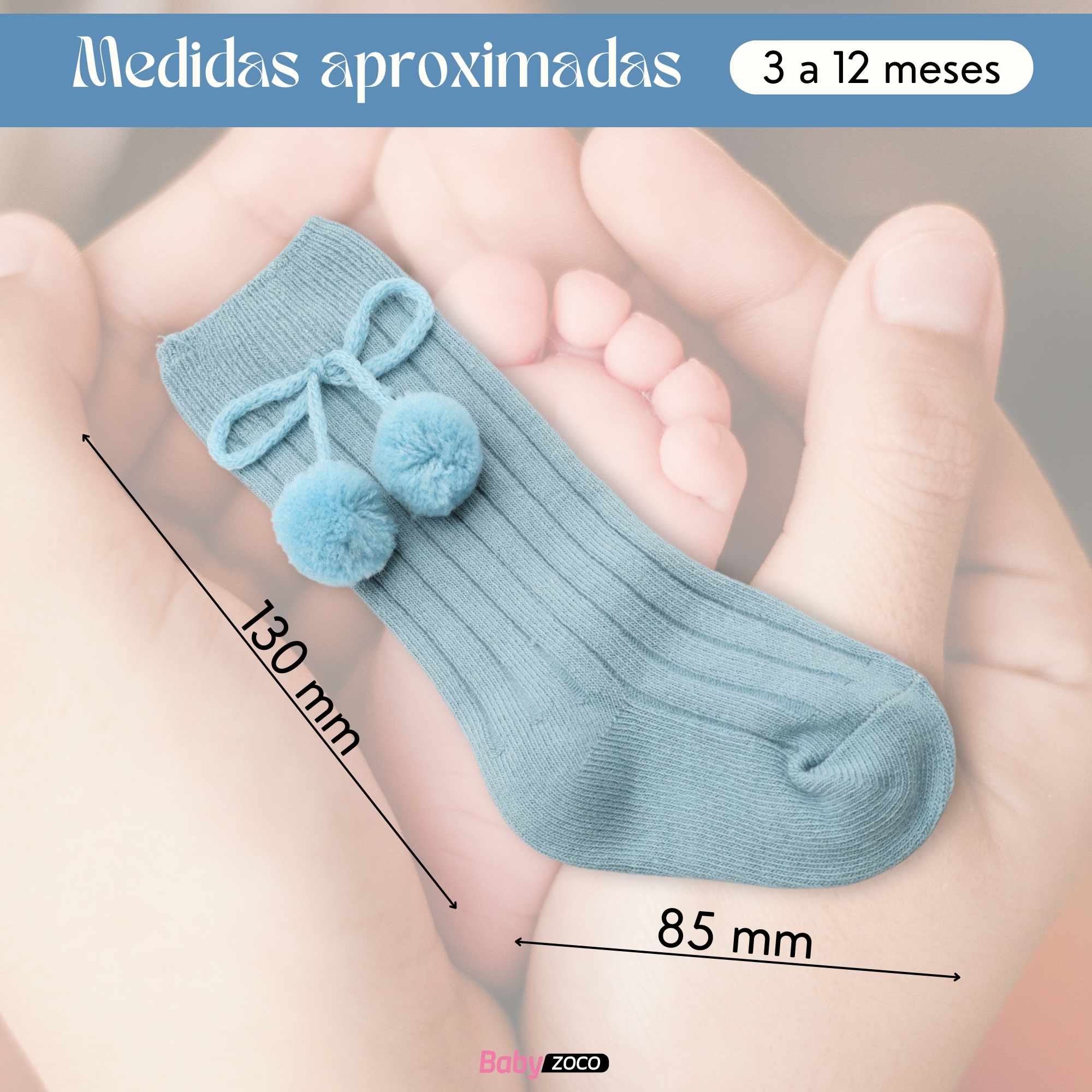 Calcetines Largos de Algodón Con Pompon para bebe 3 a 12 meses Azul - imagen 5