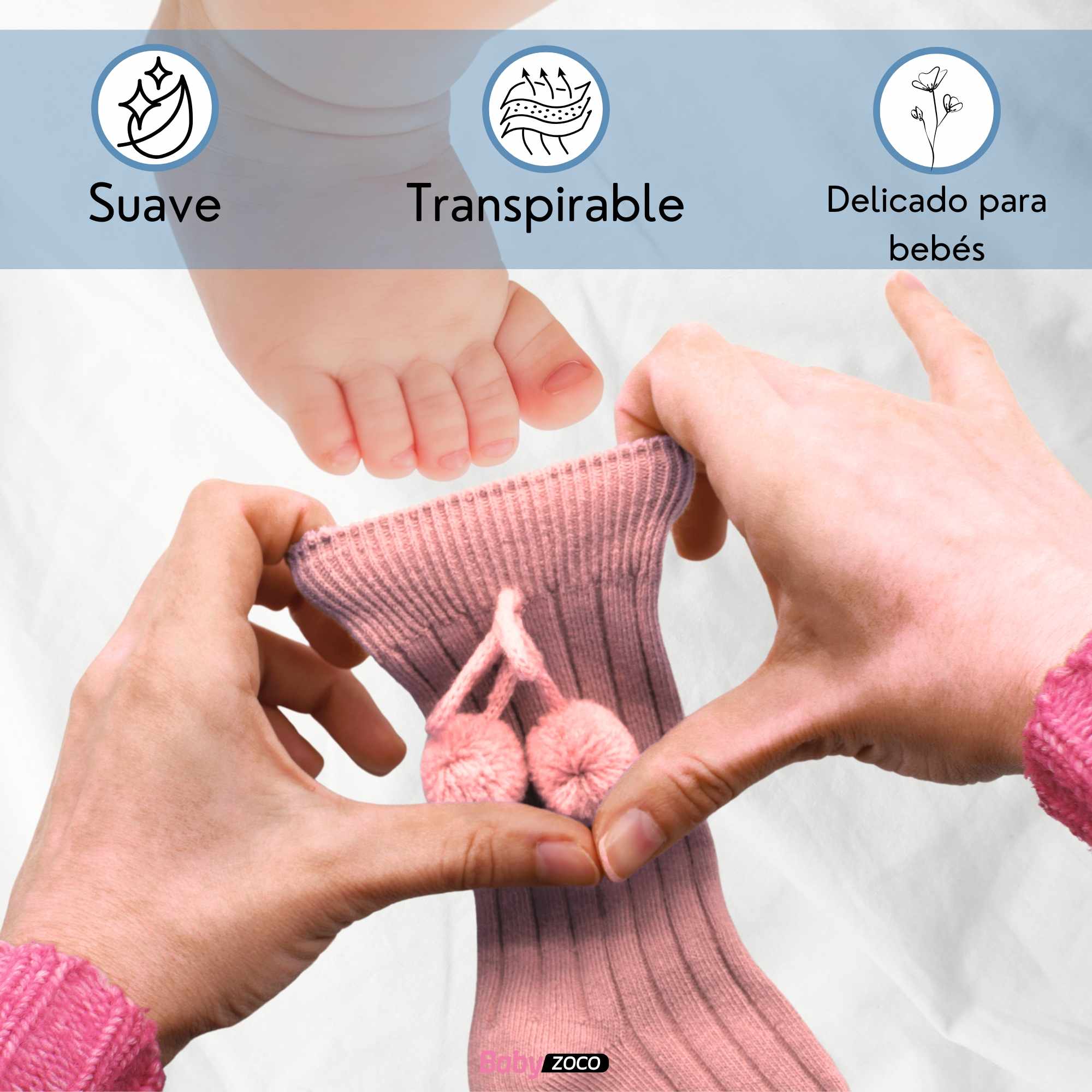 Calcetines Largos de Algodón Con Pompon para bebe 3 a 12 meses Rosa - imagen 4