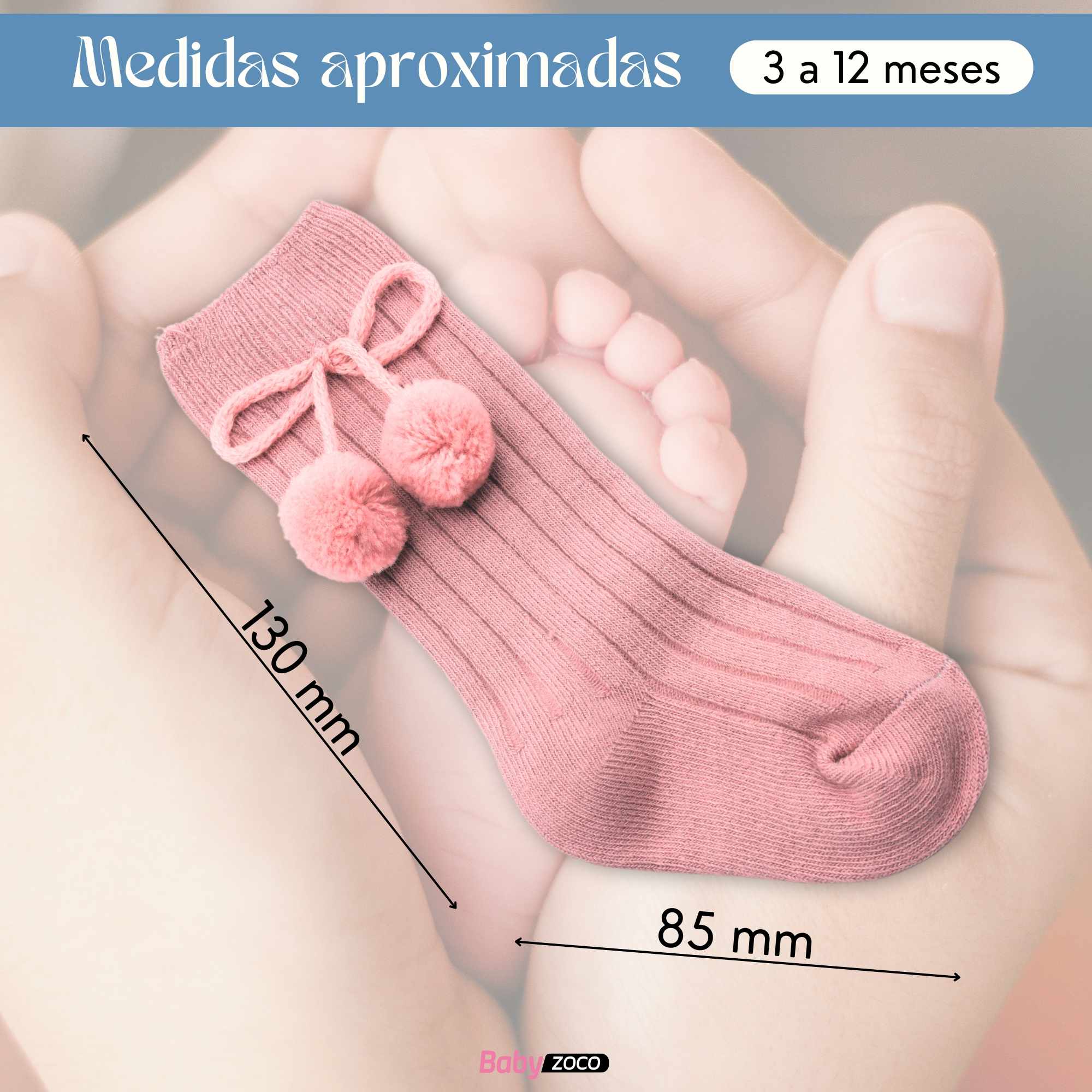 Calcetines Largos de Algodón Con Pompon para bebe 3 a 12 meses Rosa - imagen 5