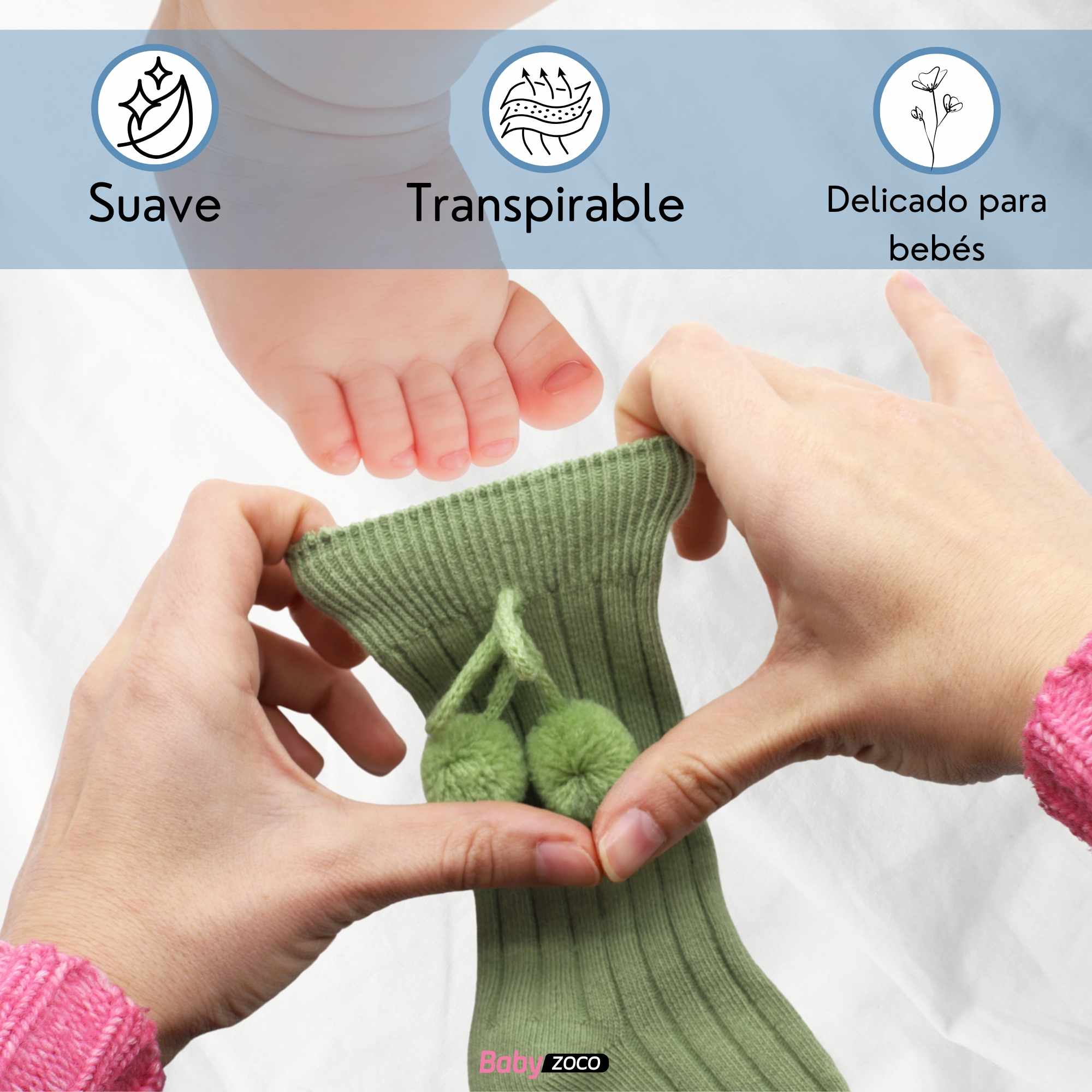 Calcetines Largos de Algodón Con Pompon para bebe 3 a 12 meses Verde - imagen 4