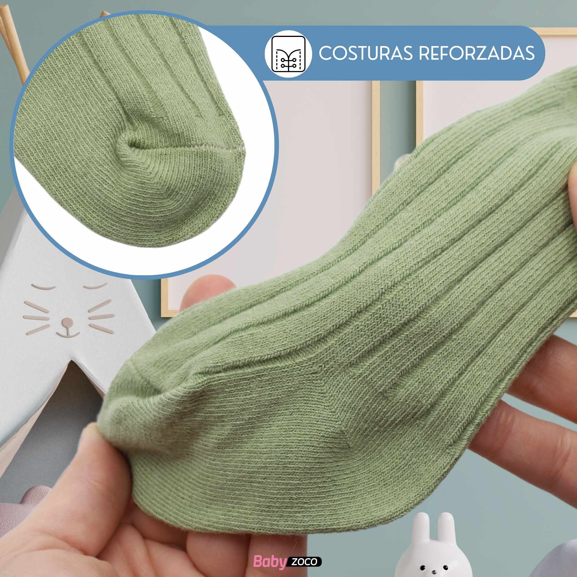 Calcetines Largos de Algodón Con Pompon para bebe 3 a 12 meses Verde - imagen 5
