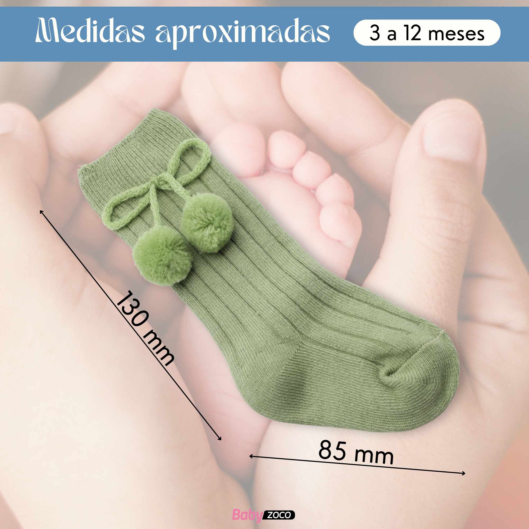 Calcetines Largos de Algodón Con Pompon para bebe 3 a 12 meses Verde - imagen 6