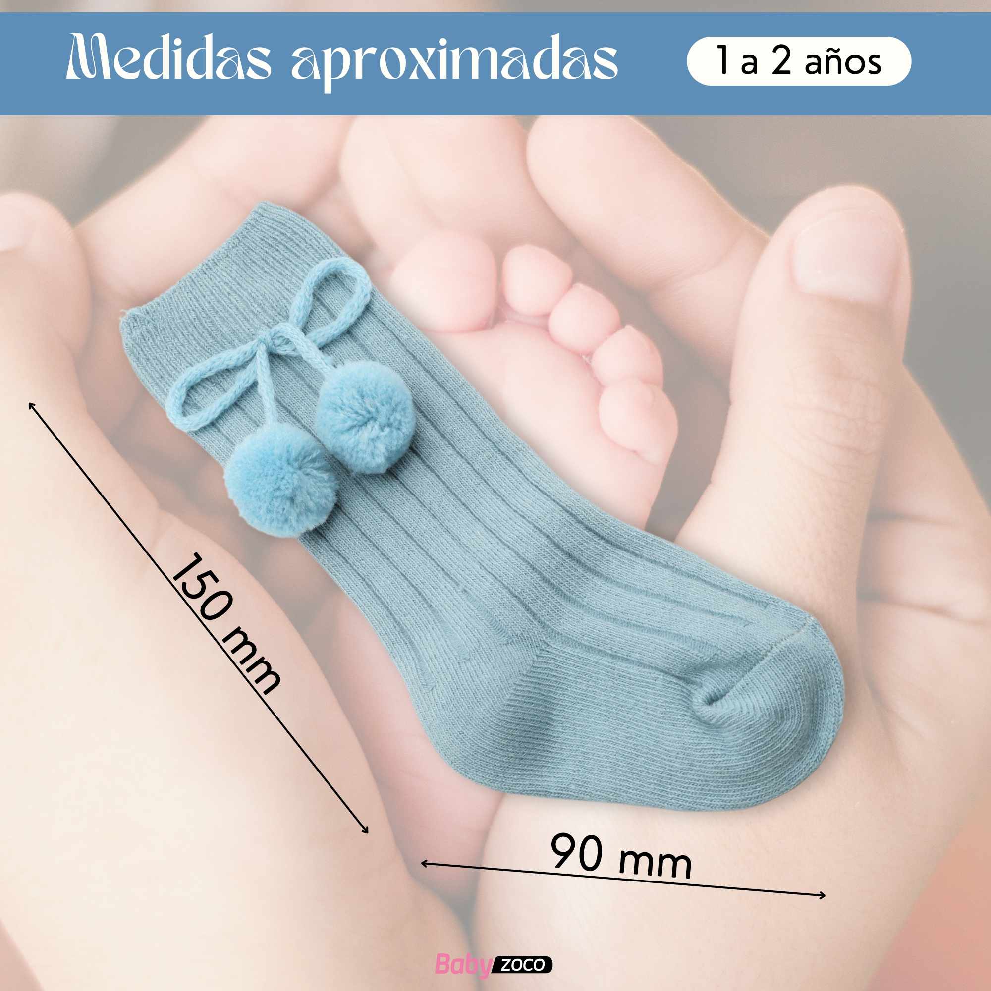 Calcetines Largos de Algodón Con Pompon para bebe 1 a 2 años Azul - imagen 5