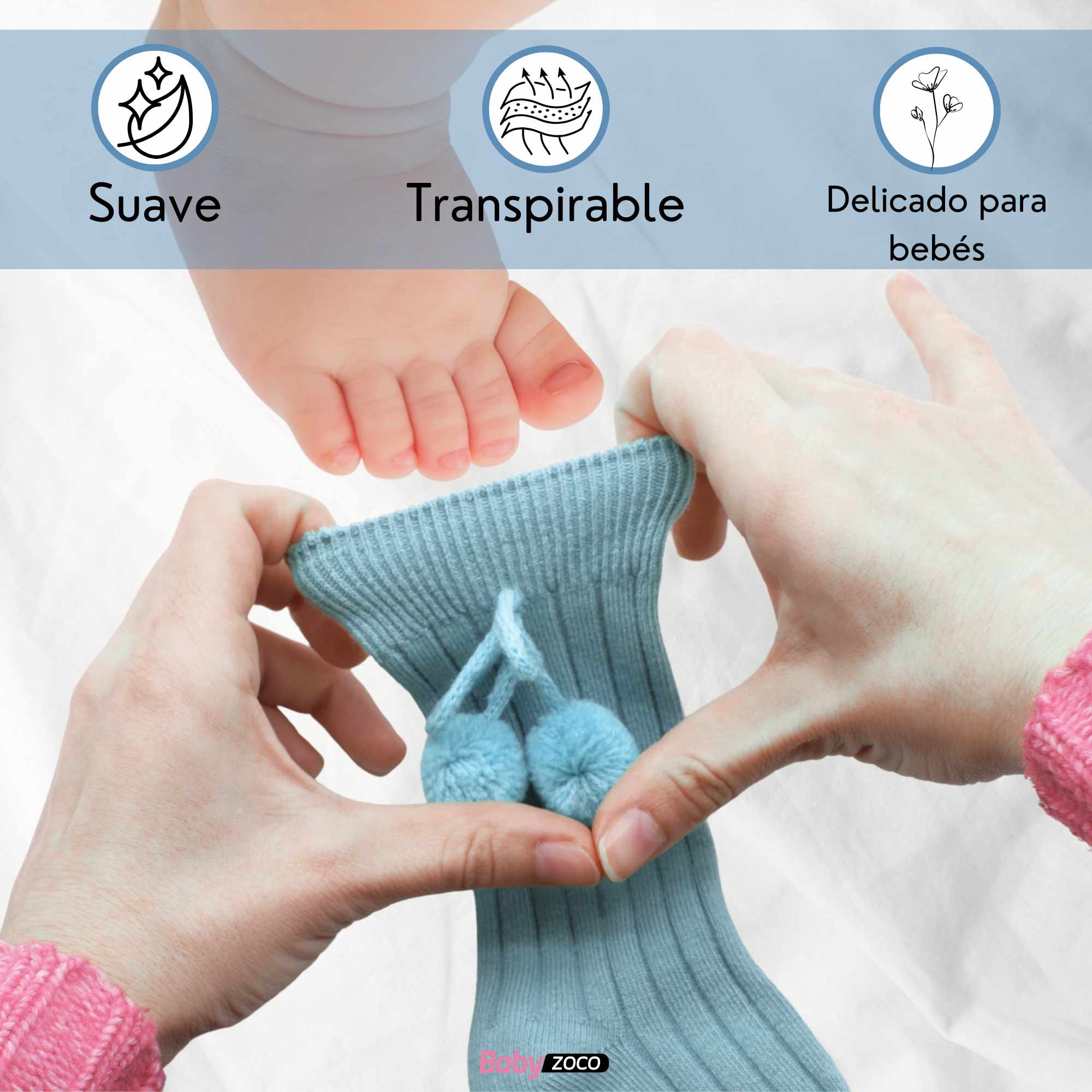 Calcetines Largos de Algodón Con Pompon para bebe 1 a 2 años Azul - imagen 6