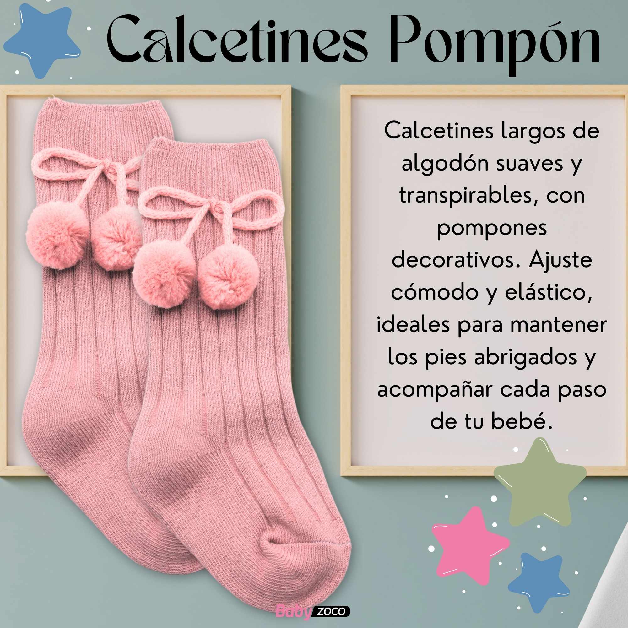 Calcetines Largos de Algodón Con Pompon para bebe 1 a 2 años Rosa - imagen 2