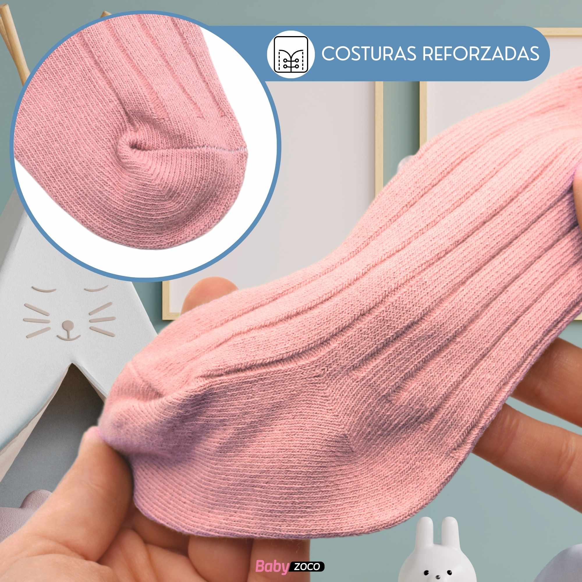 Calcetines Largos de Algodón Con Pompon para bebe 1 a 2 años Rosa - imagen 3