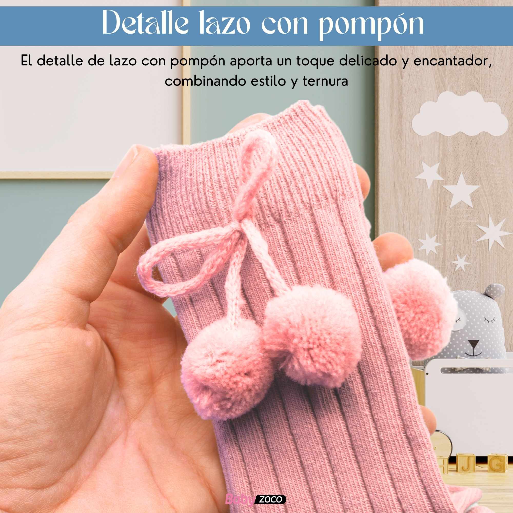 Calcetines Largos de Algodón Con Pompon para bebe 1 a 2 años Rosa - imagen 5