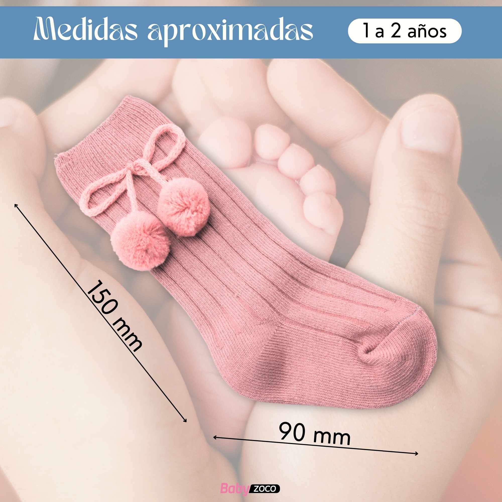 Calcetines Largos de Algodón Con Pompon para bebe 1 a 2 años Rosa - imagen 6