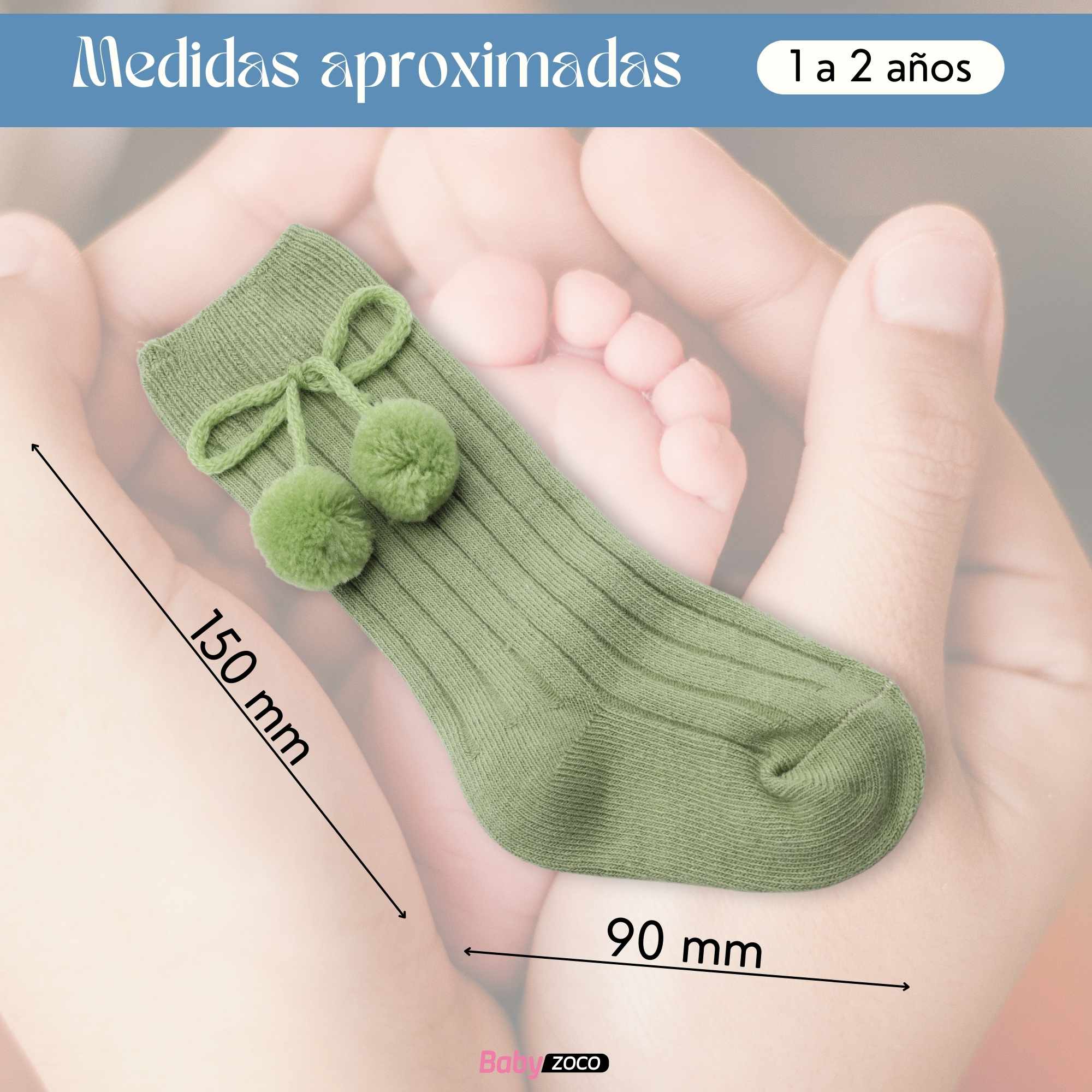 Calcetines Largos de Algodón Con Pompon para bebe 1 a 2 años Verde - imagen 6