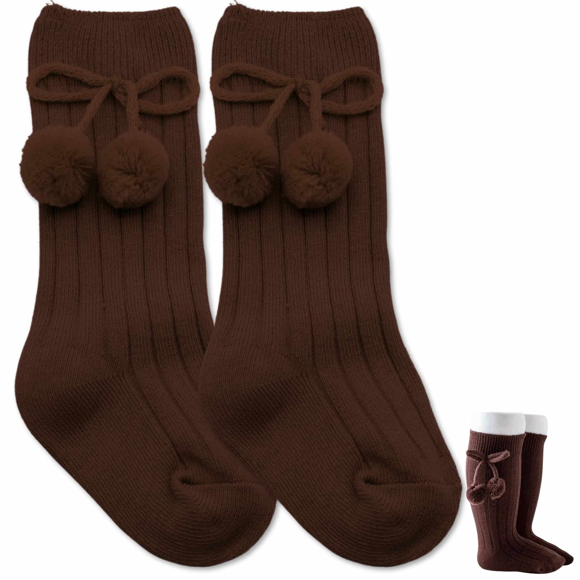 Calcetines Largos de Algodón Con Pompon para bebe 1 a 2 años Marrón - imagen 1
