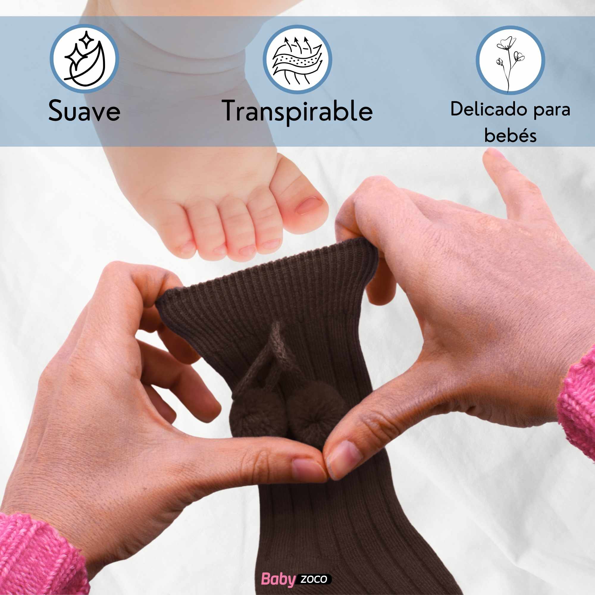 Calcetines Largos de Algodón Con Pompon para bebe 1 a 2 años Marrón - imagen 4