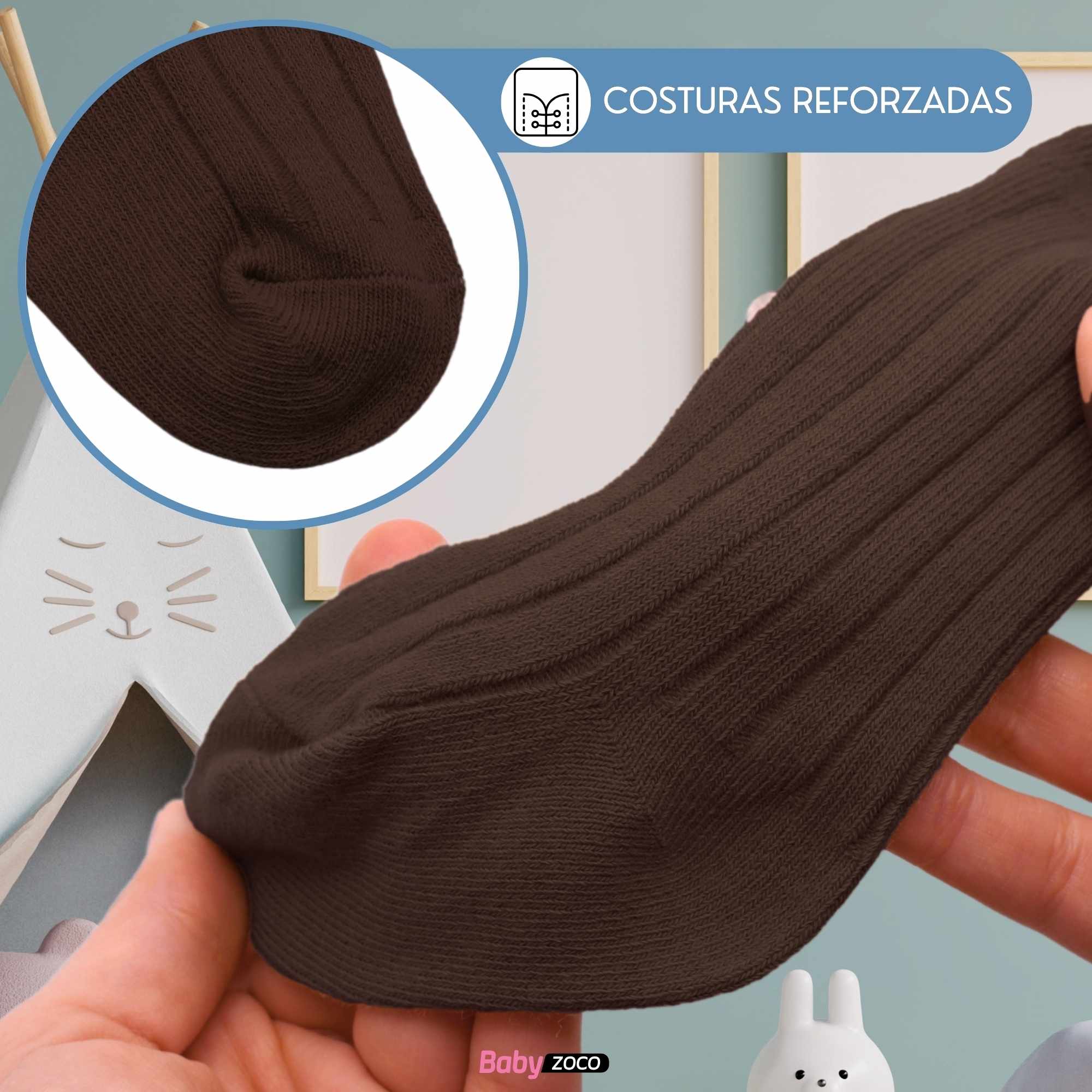 Calcetines Largos de Algodón Con Pompon para bebe 1 a 2 años Marrón - imagen 3