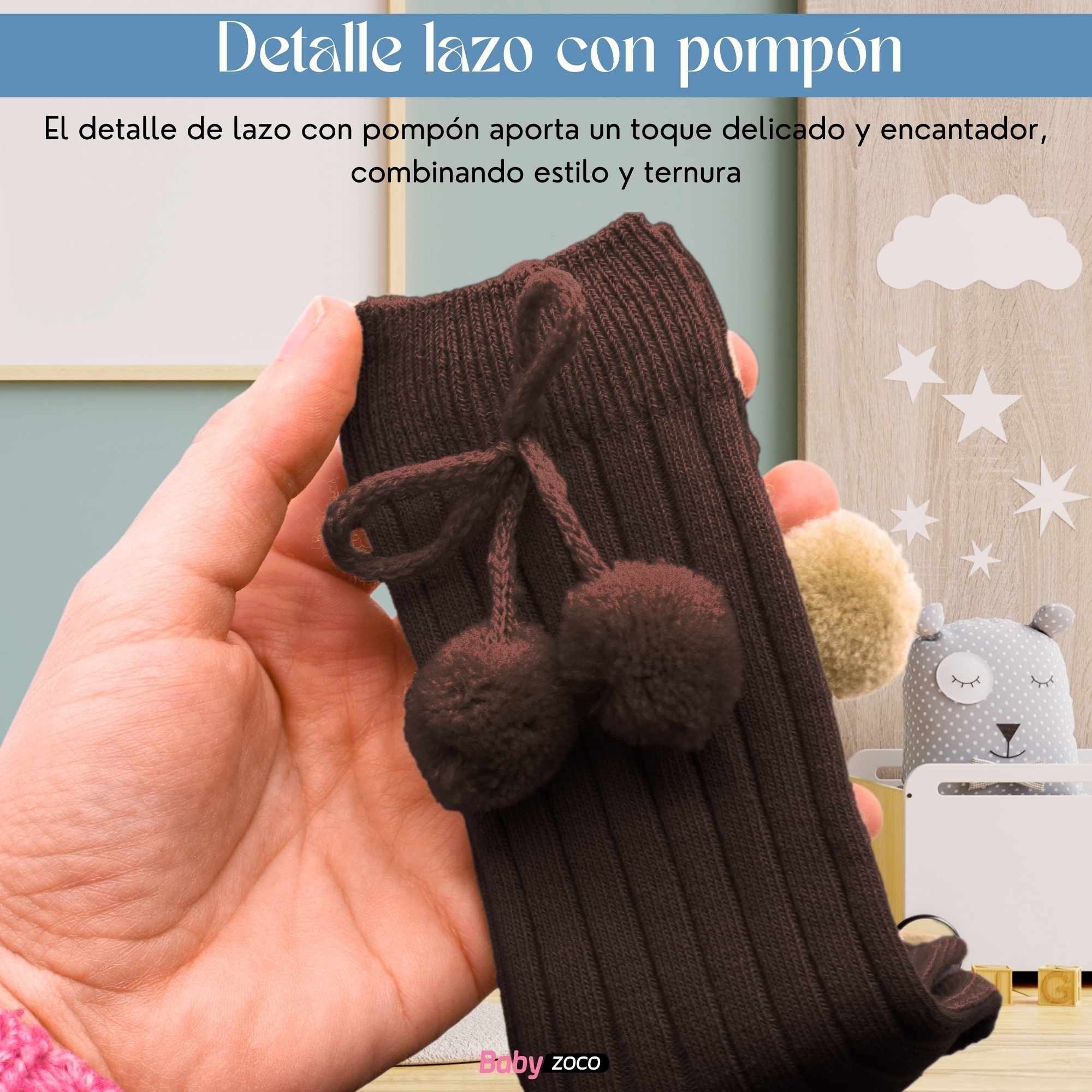 Calcetines Largos de Algodón Con Pompon para bebe 1 a 2 años Marrón - imagen 5